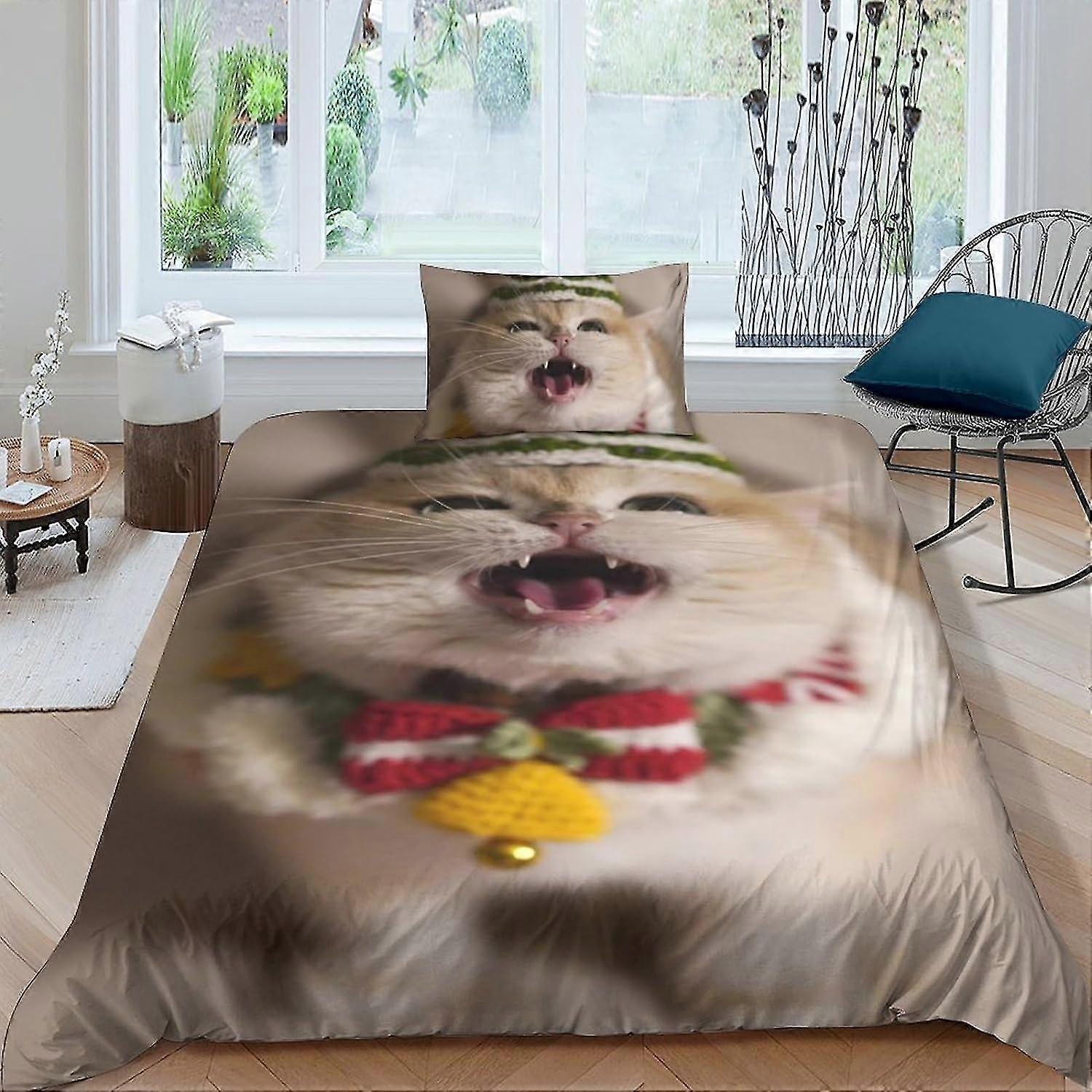 3D Printed Cat Duvet Cover Bedding Set 3 Pieces Microfiber Pet Quilt Cover with Zipper Closure Single