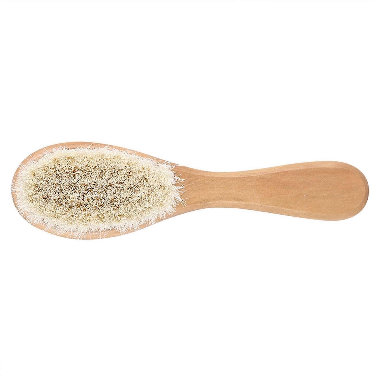 Baby comb brush with wooden handle, soft natural goat hair bristles, massage care comb for stimulating scalp, newborn.