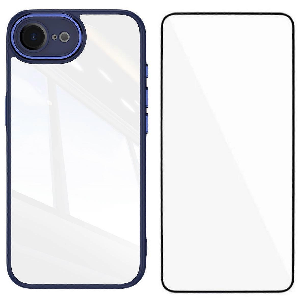 غطاء حافظات لحافظة iPhone 16e TPU غطاء هاتف شفاف مقاوم للصدمات WANLONFENG مع فيلم زجاجي مقسى - أزرق