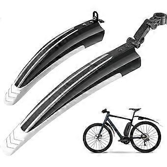 Bike Mudguard Set, Portable Adjustable Road Mountain Bike Bicycle Cycling Tires Front and Rear Mud Guard Fenders (Black+White)