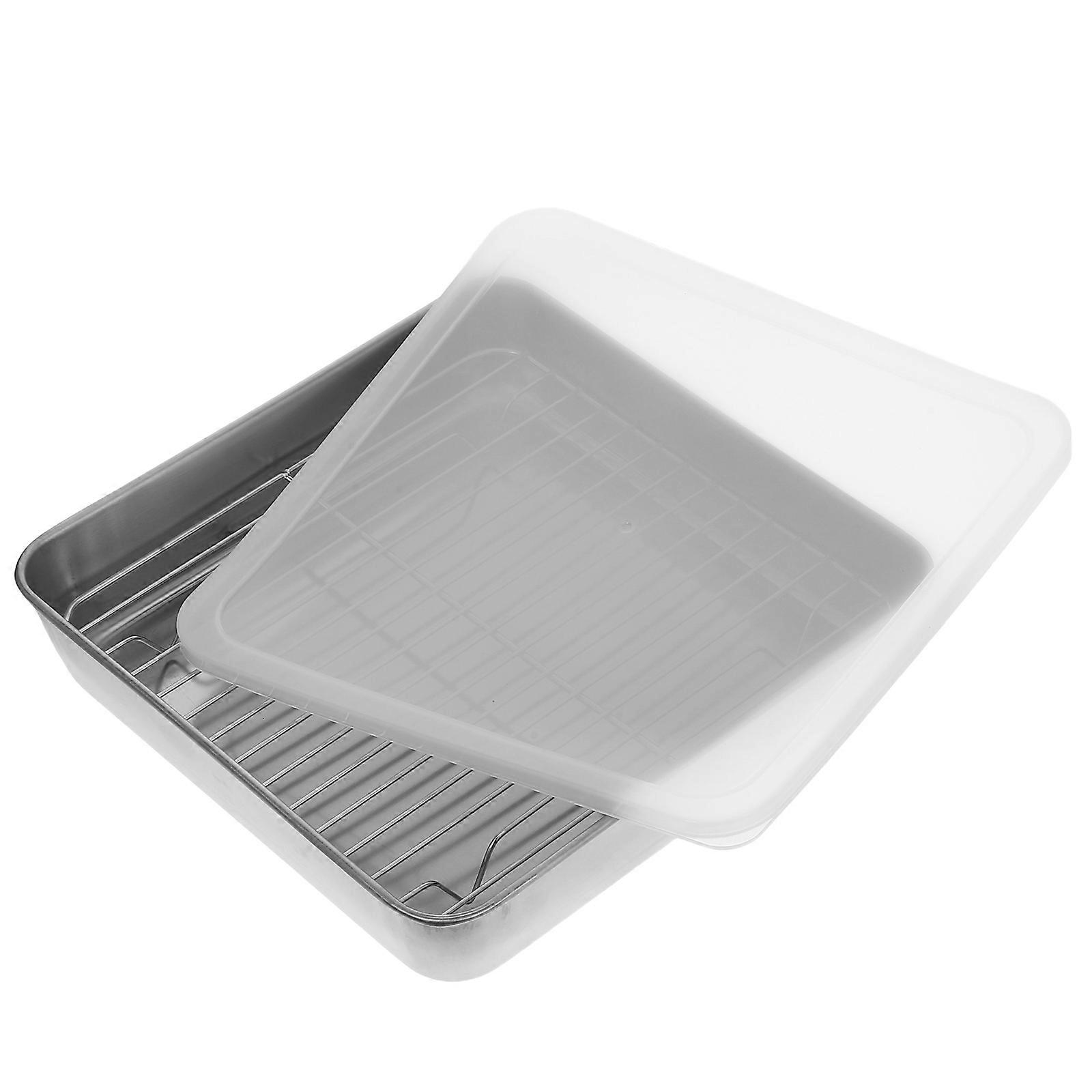 Stainless Steel Roasting Tray with Rack Lid for BBQ, Outdoor Cooking & Oven Use – Space Saving Design, Easy to Clean