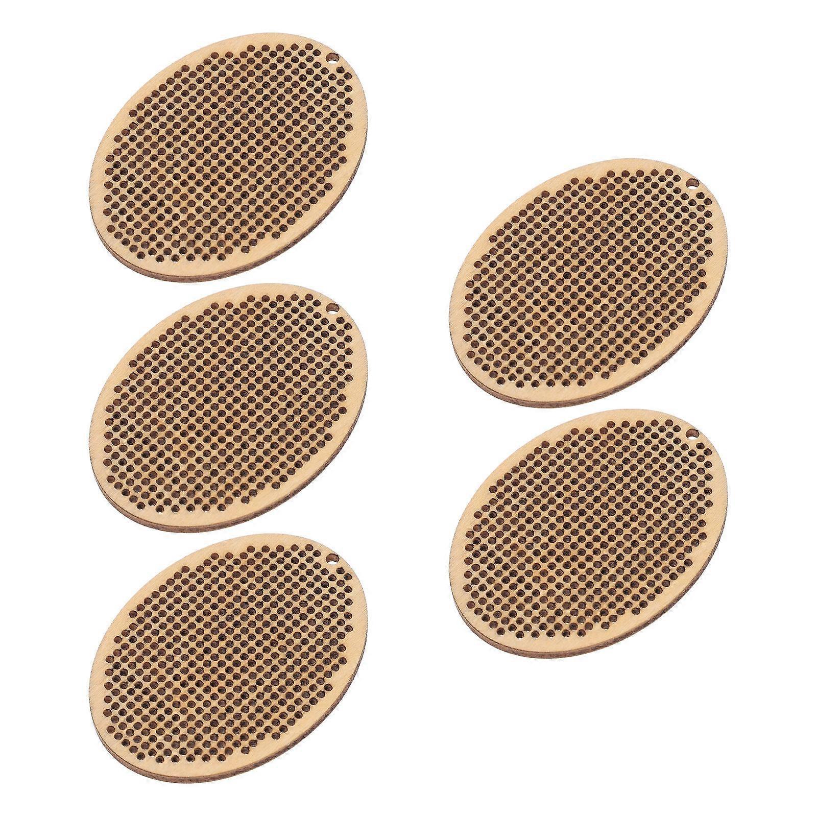 Khaki Crossstitch Wood Pendant for Decoration Creative DIY Gift with Hole Design 5 Pieces