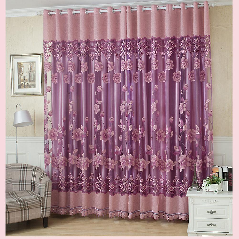 1 X Voile Window Curtains Flower Pattern Sheer Panel Drape Curtains With Grommet