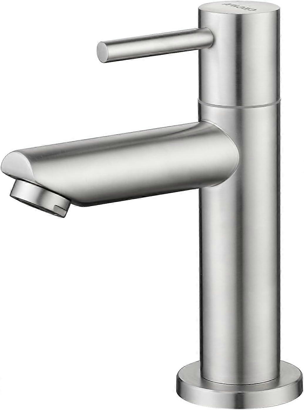 Chrome Cold Water Tap with Flexible Connection, Bathroom Tap with Spout Height 93.4 mm For Guest WC, Bathroom