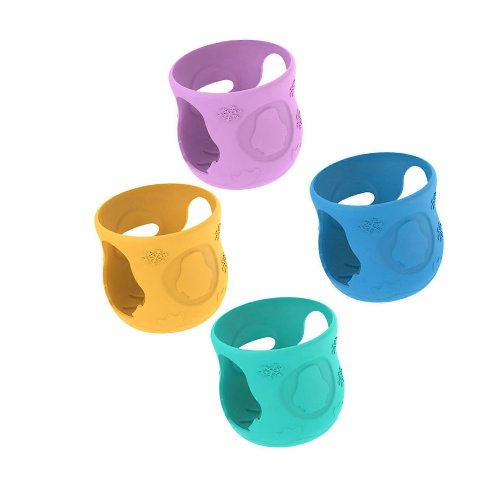 4PCS Shockproof Silicone Bottle Covers with Grip Handles - Flexible Protective Sleeves for Standard Bottles