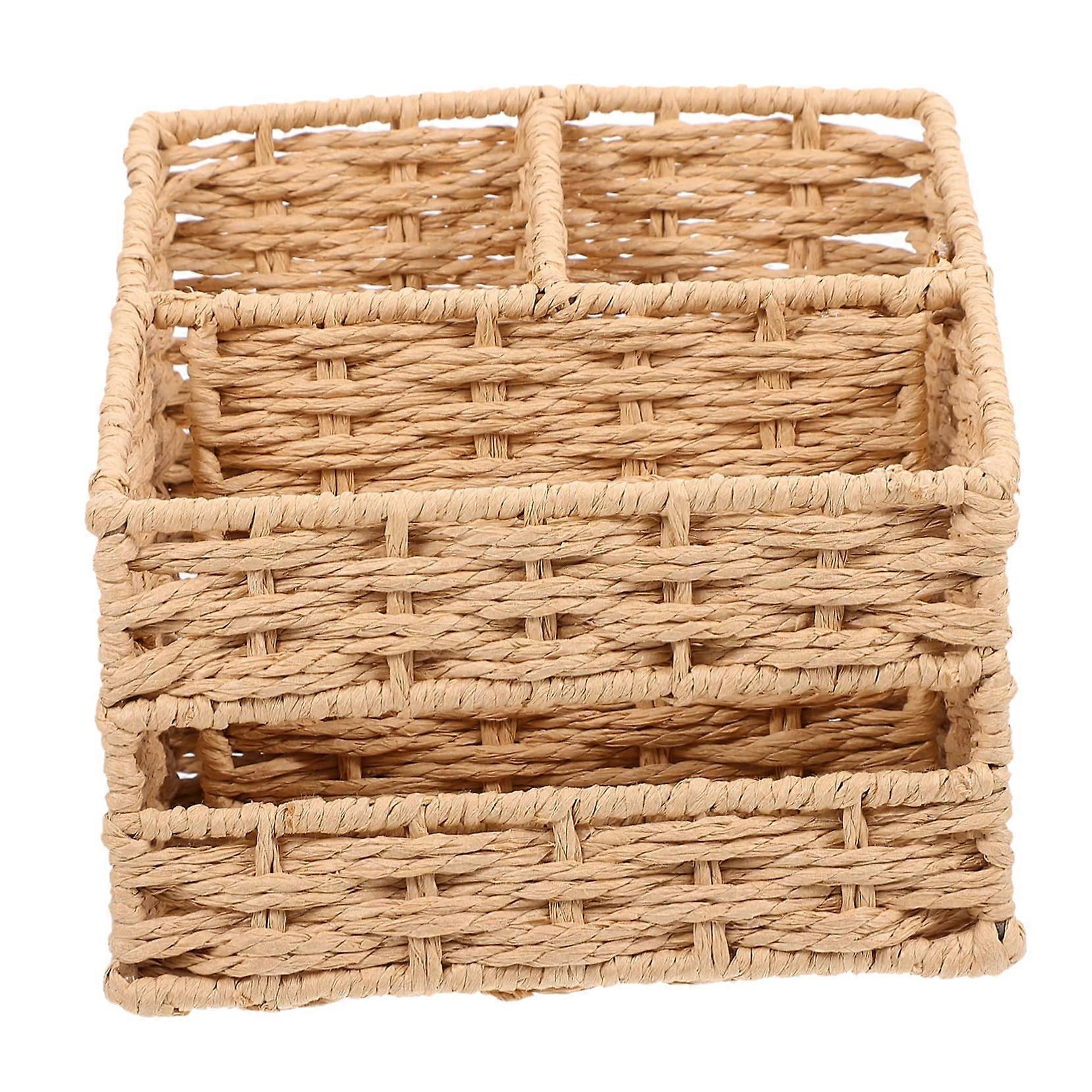 1 x Straw Fabric Box for Desktop, Multifunctional Storage Box in Vintage Look for Storing Paper Towels and Small Items, Durable
