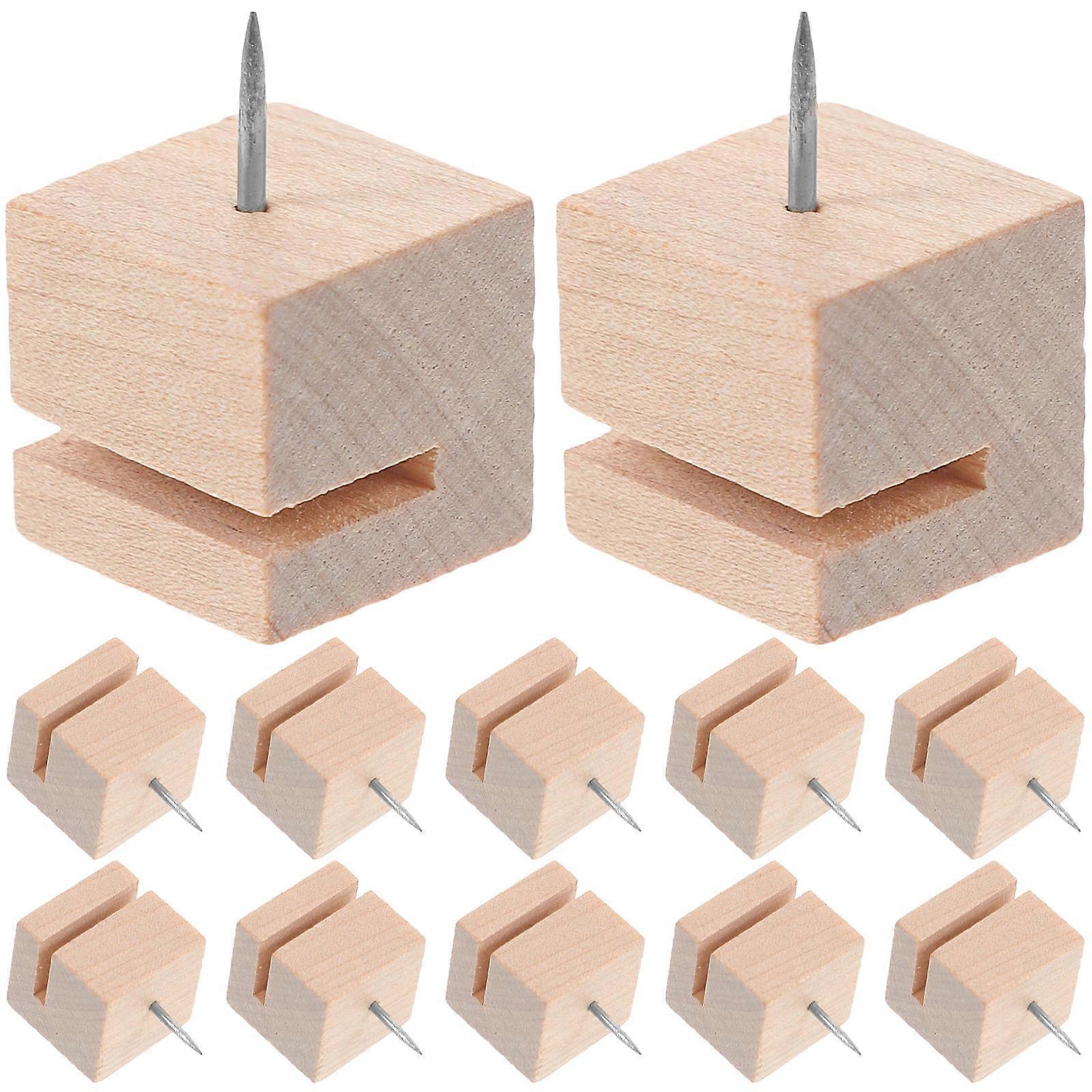 Cuboid Shaped Wood Push Pins Photo Fixing Office Home School 12Pcs
