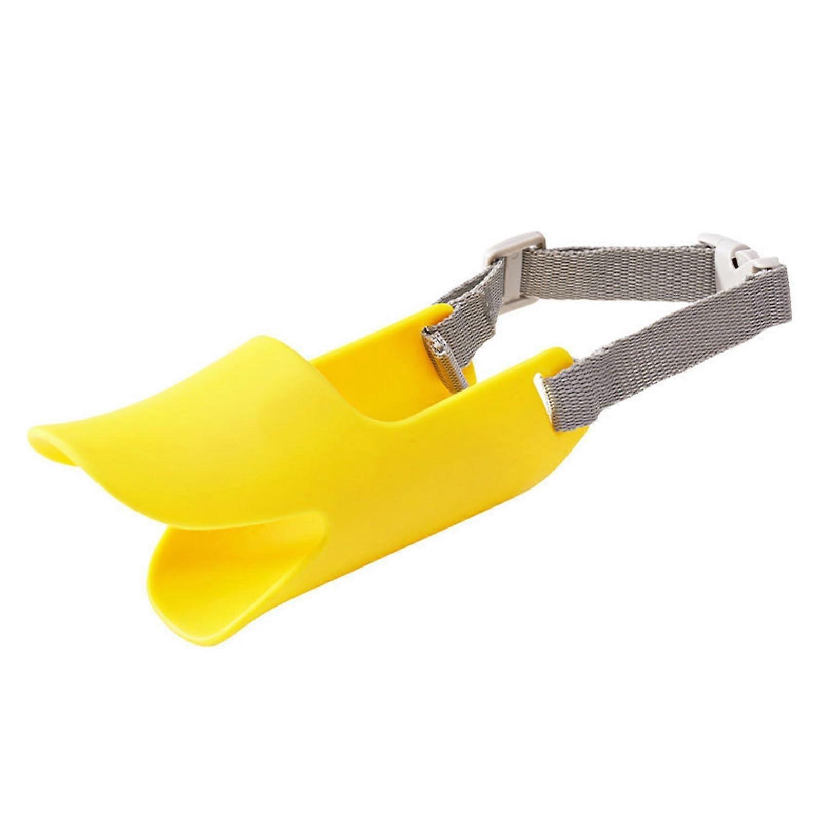 Soft silicone muzzle, duckbill shape, adjustable strap for biting, barking, and wound protection (Yellow, M) M yellow