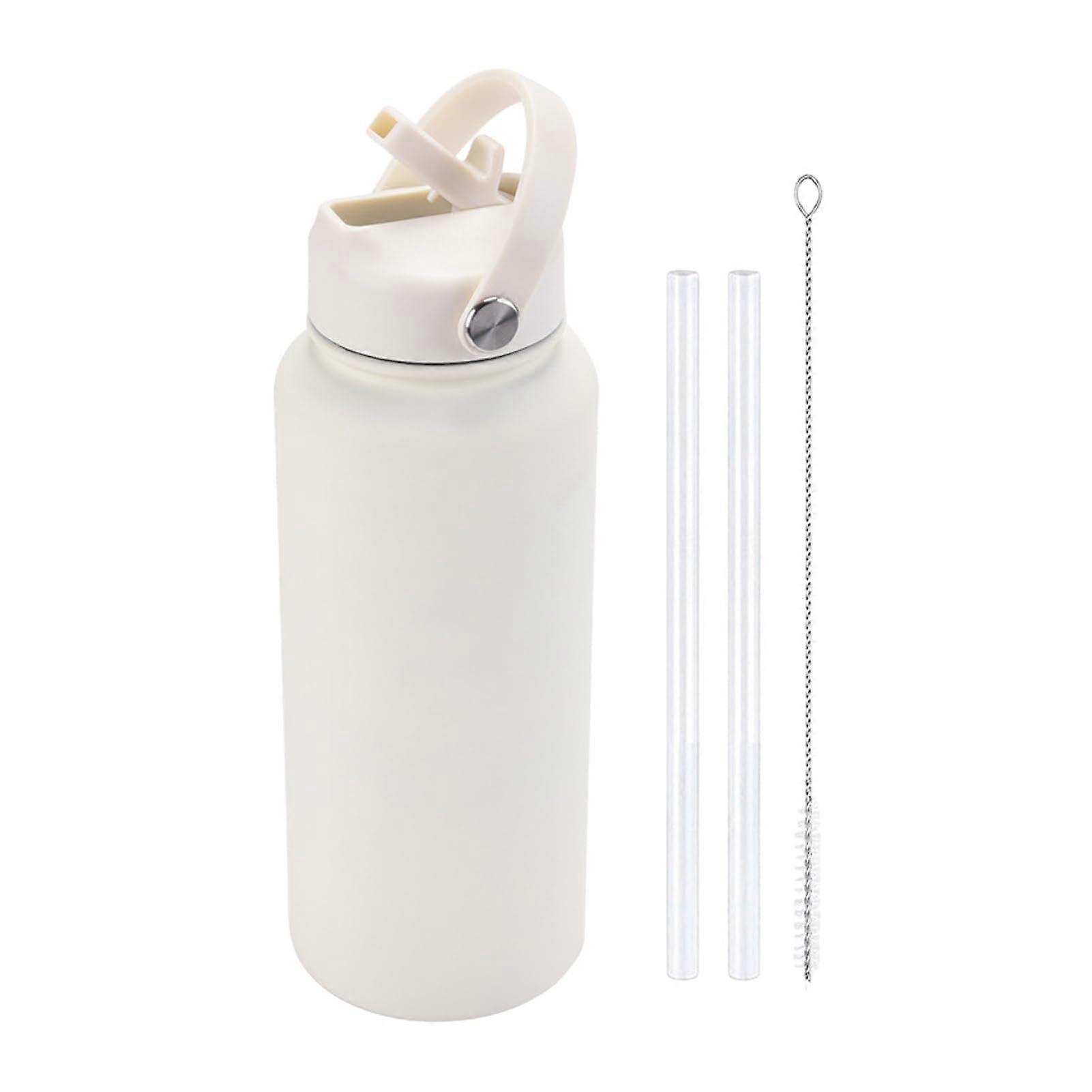 Stainless Steel Drinking Bottle with Straw 1 Litre Insulated Flask BPA-Free Leak-Proof Water Bottle for Sports and School Ivory