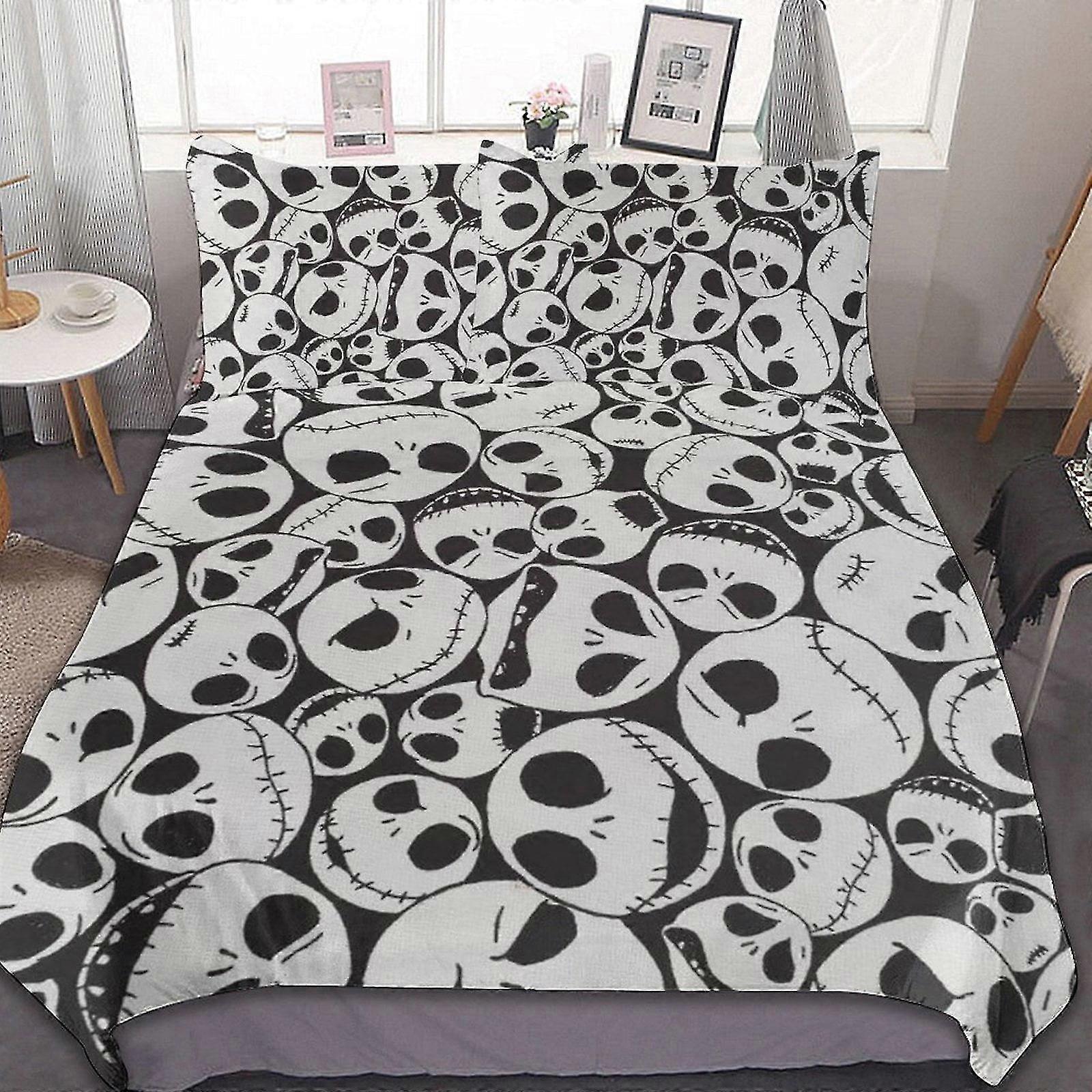 3 Pcs Bed Sheets Set Featuring Nightmare Before Christmas Design Breathable Duvet Cover with 2 Pillow Shams Soft All Seasons Bedding Set