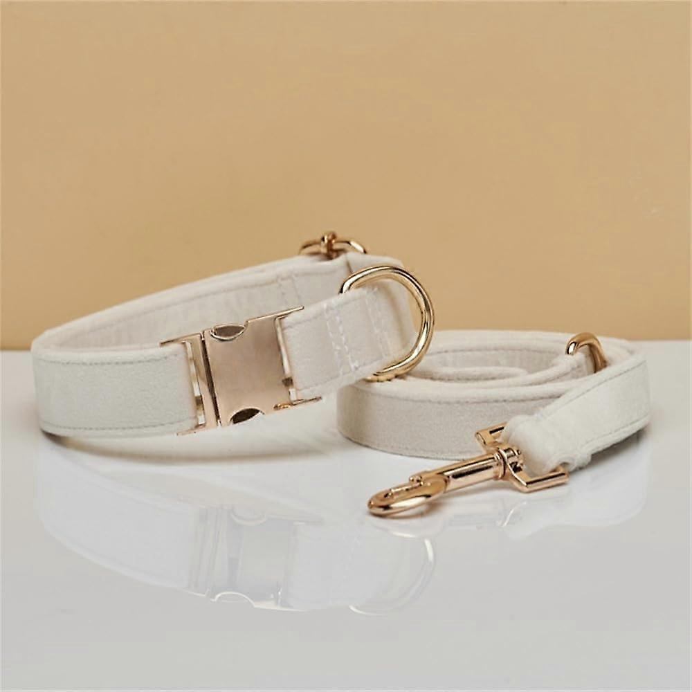 Personalizable pet collar with leash, featuring name tag and phone number, Offwhite M