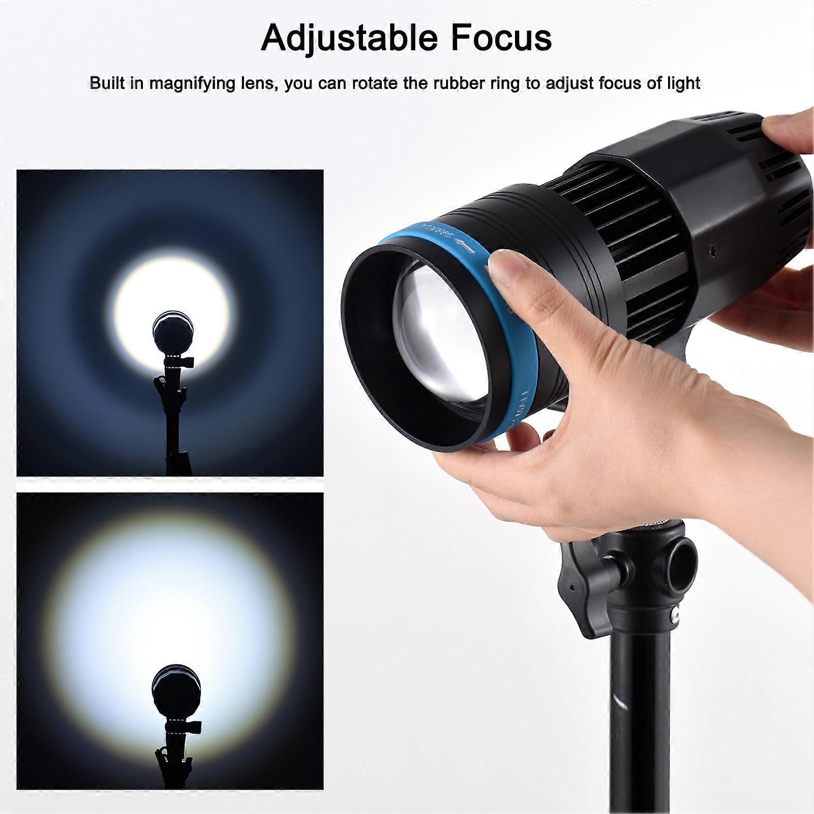 50W Compact Focusing Video Light COB Spotlight Photography Continuous Light 5500K Dimmable CRI90+ Built-in Magnifying Lens with Remote Control 5pcs C