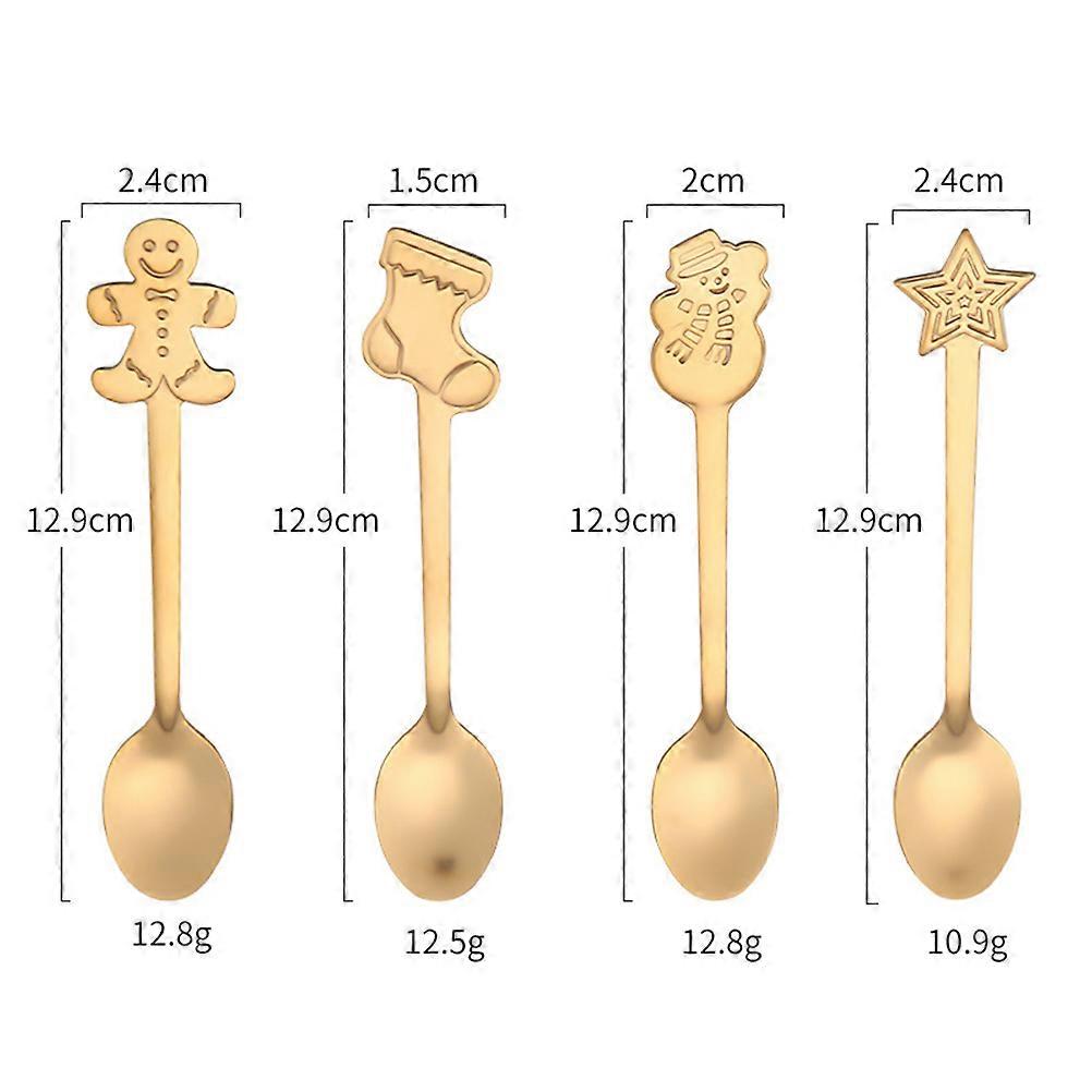 Creative Christmas Spoons Set Anti Rust Tableware Hat Shape Bag Golden Color 5Pcs For Home Office
