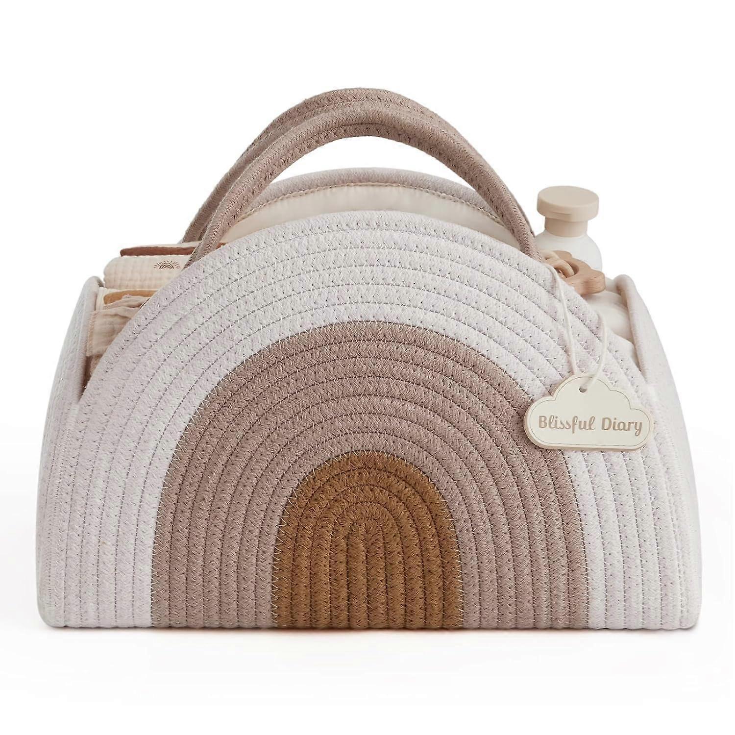 Baby Nappy Caddy Organiser, Large Cotton Rope Shower Caddy for Newborns, Beige Baby Essentials Basket for Boys and Girls