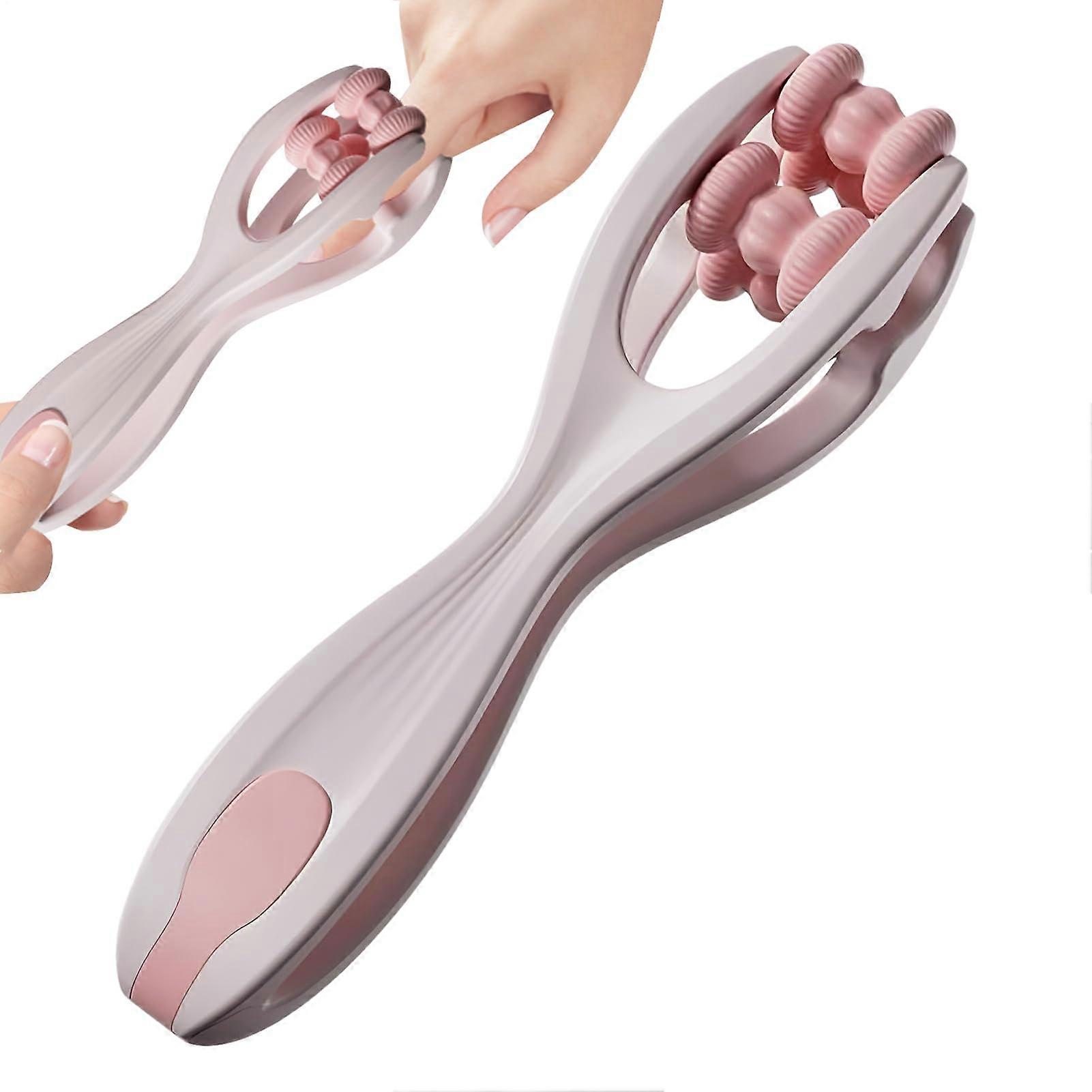 Roller Finger Massager - 2 Double Roller Hand Massager, Silicone Rollers, ABS Construction, Pocket Size Rose
