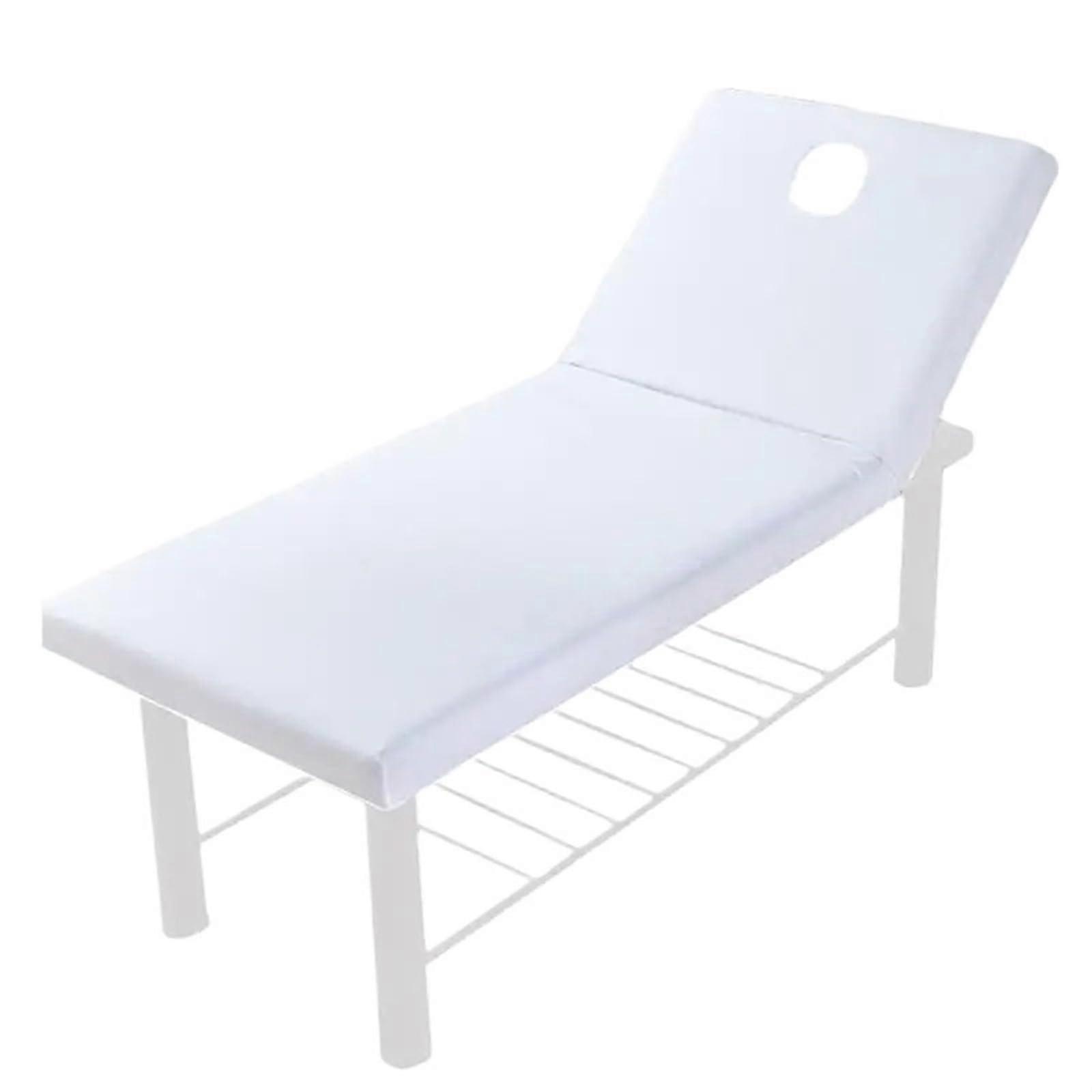 Massage Table Fitted Sheet, Elastic Bed Cover for Massage Tables, Spa Rubber with Face Hole, White Color