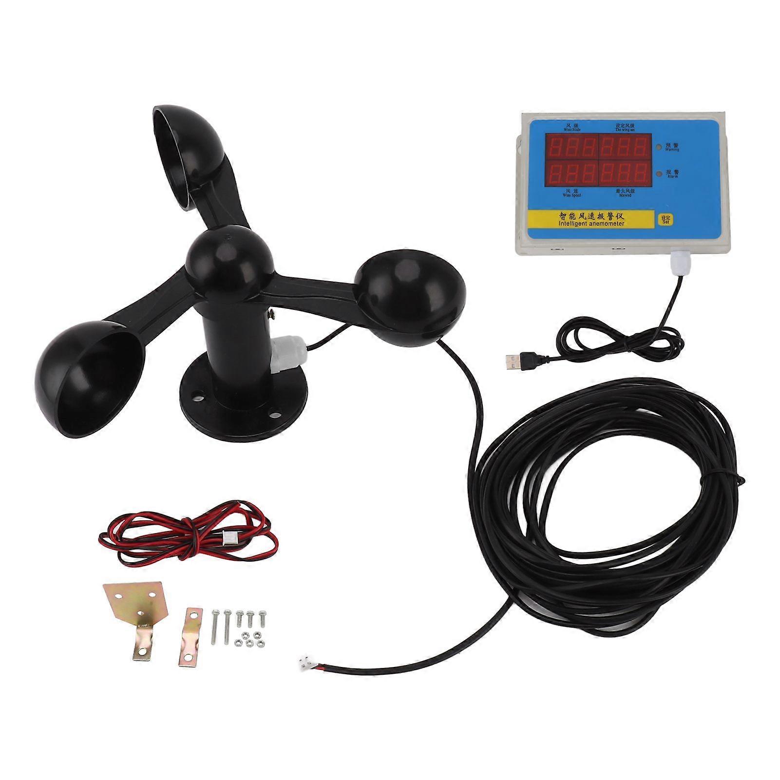Tower Crane Anemometer Wind Speed Alarm USB 3 Fan Blades Accurate Aluminium Alloy Power Failure Memory Wind Anemometer 220V