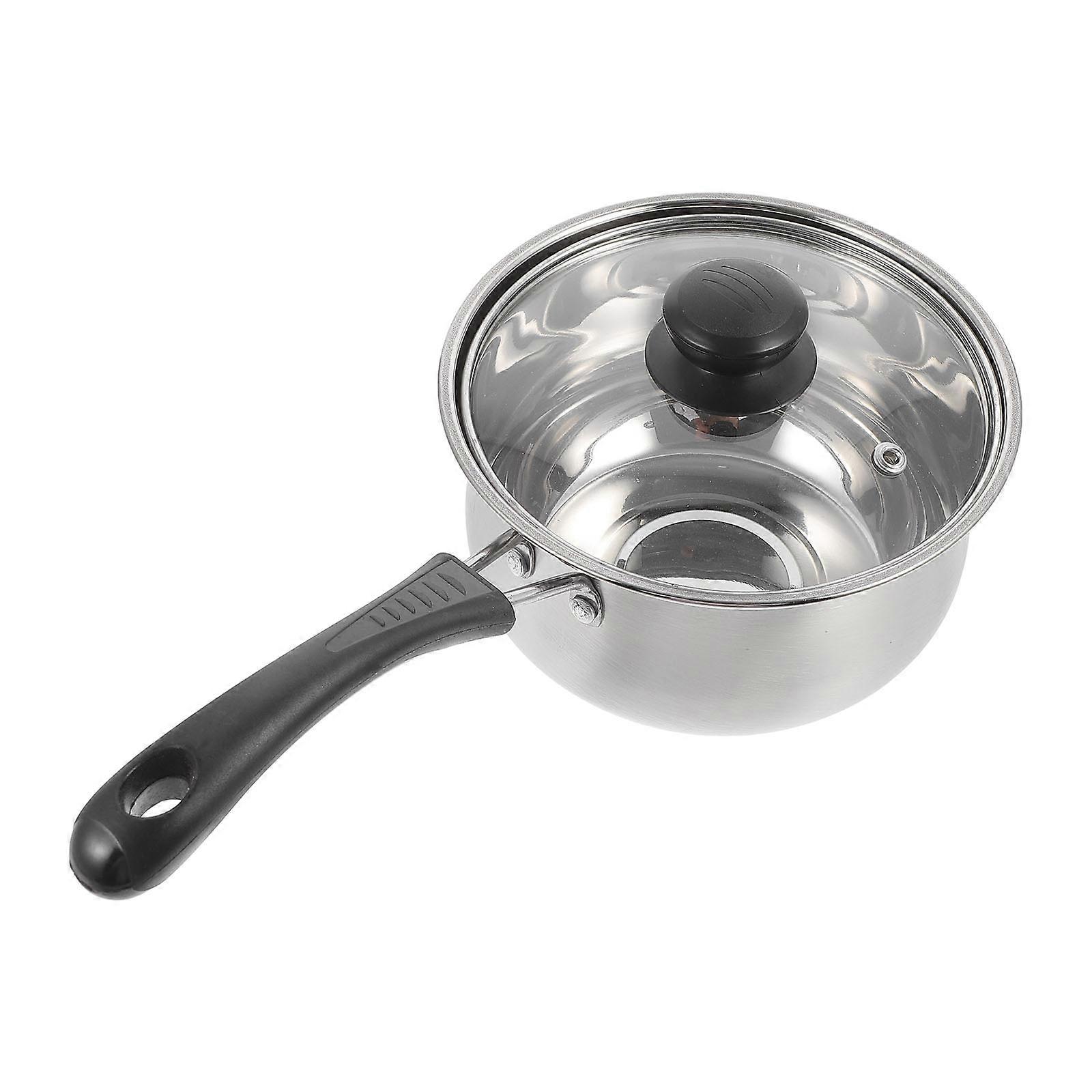 Stainless Steel Milk Pot with Lid, Long Handle Heating Pot for Cooking Soup, Efficient Heat Transfer for Induction and Gas Stoves