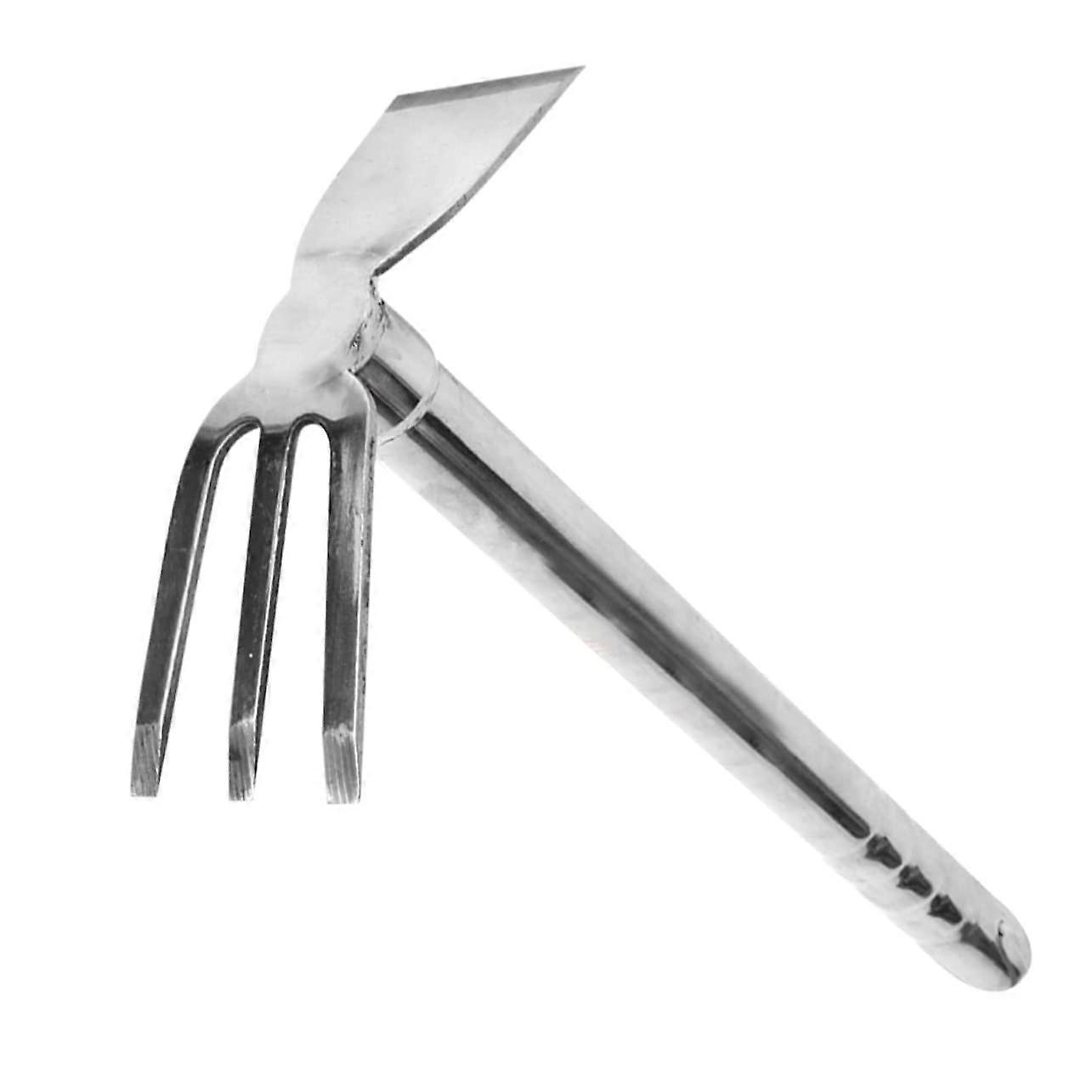 Garden hoe and vegetable cultivation tool, rust and durable for fruit and vegetable gardens with sturdy handle and joints.