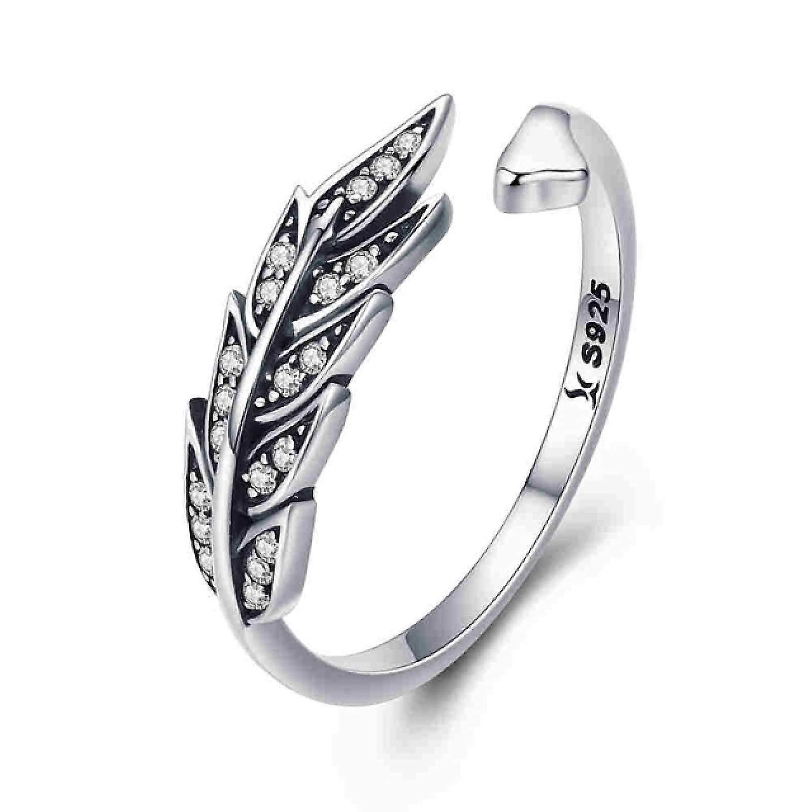 Women's 925 Silver Feather Adjustable Ring Jewelry Gift