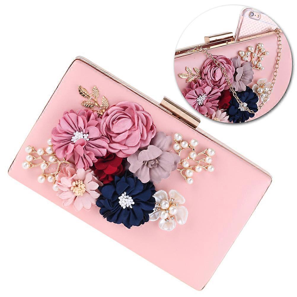 Women's and Pearls Design Handbag Polyester Evening Wallet Bag Pink 6 inch