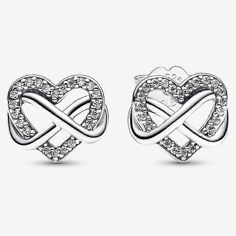 Sterling Silver Sparkling Infinity Heart Stud Earrings