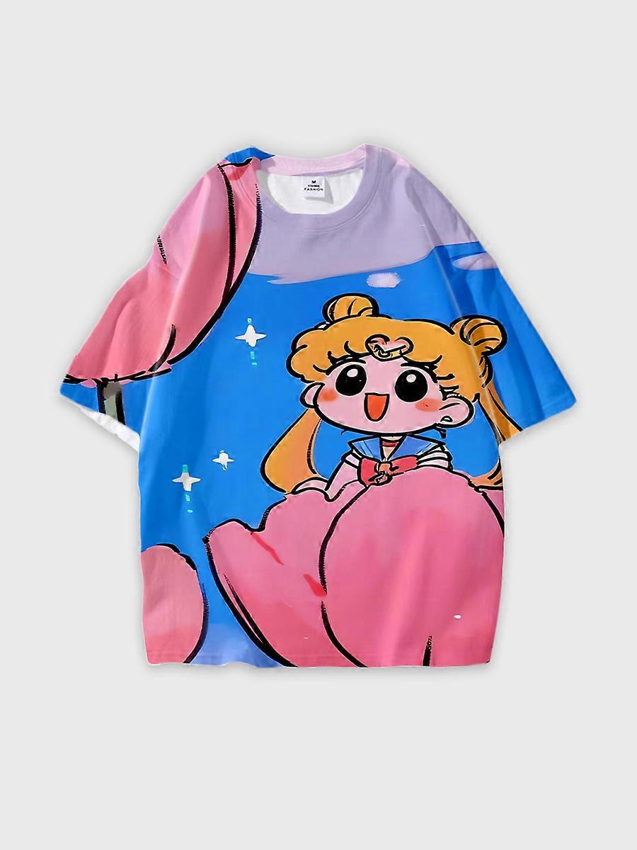 T-shirt round neck Role Pattern loose short sleeve D2348