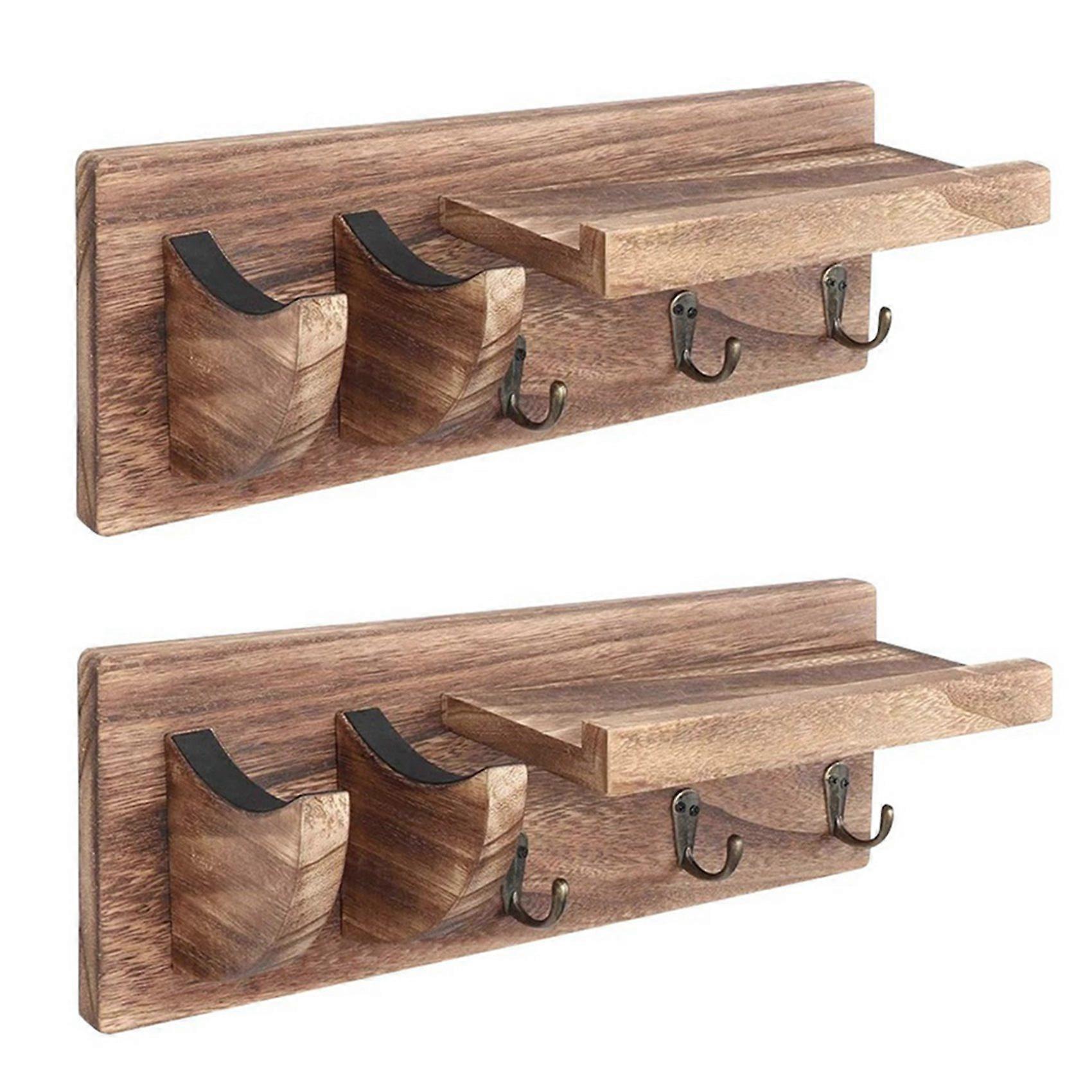 2X Guitar Wall Hanger Bracket Hanger Wood Hanging with Pick Holder and 3 Hooks Carbonized