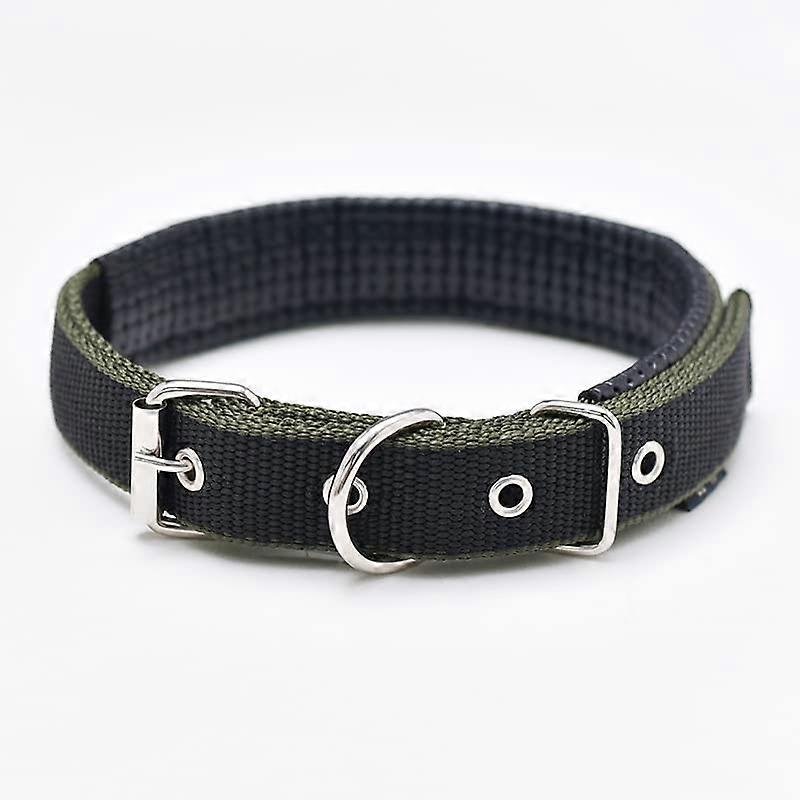 Dog Collars Nylon Adjustable Soft Durable Foam Padded For Small Medium Large Dogs And Cats 2 Pack Black With Green Trim XL 3.0x60cm