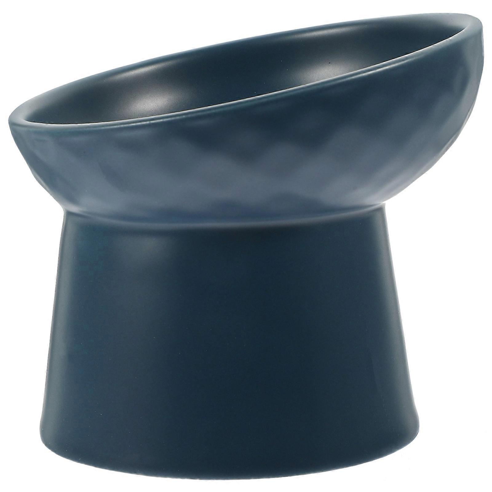 Tilted Ceramic Cat Bowl Indoor Use Spill Resistant Slanted Design Smooth Easy Clean Surface Nordic Style Blue Pet Dish for Cats Kittens