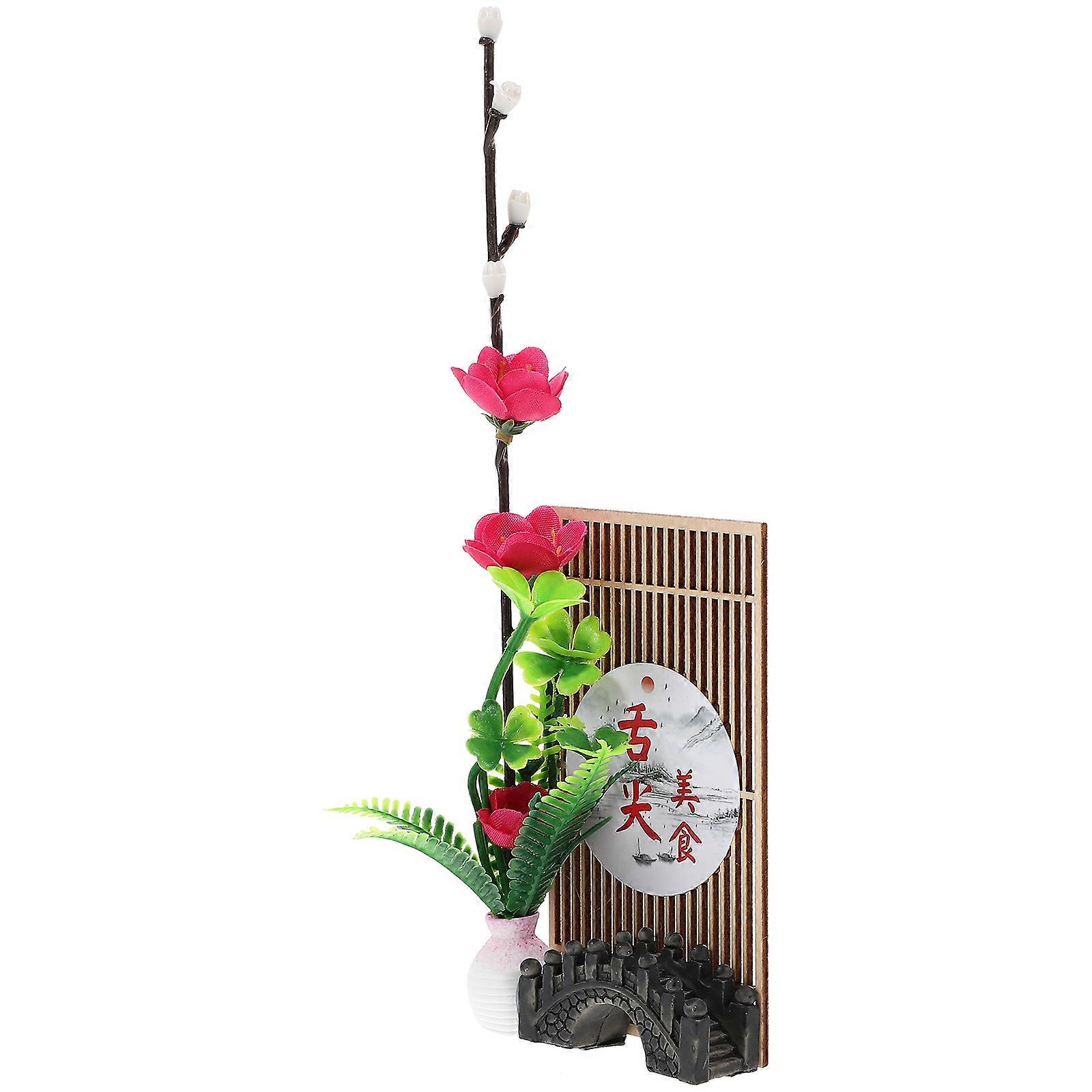 Japanese Sushi Plate Decor with Artificial Flowers for Table Decor in Rosy Color and Wood
