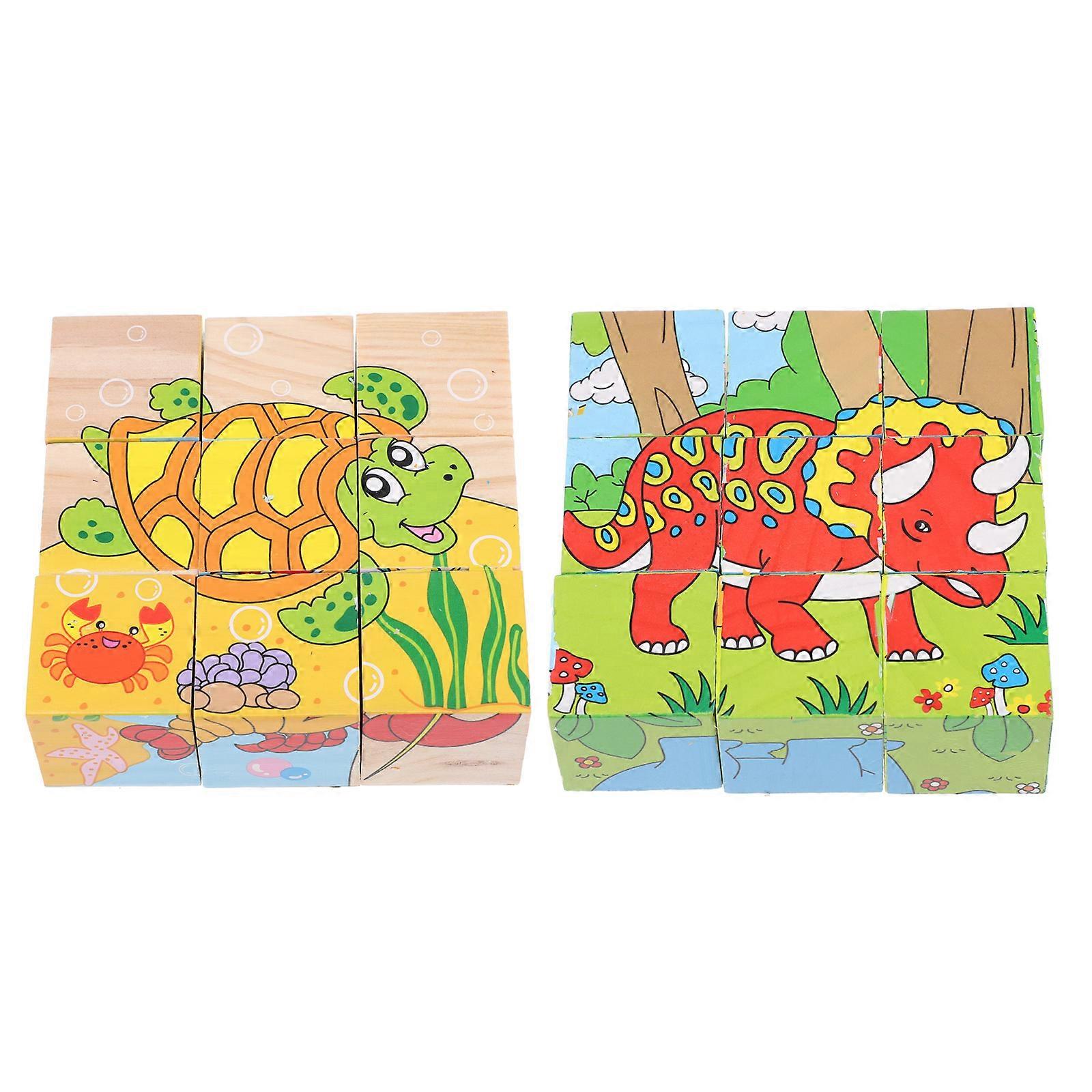Wooden Animals Puzzle Jigsaw 2Set Educational Learning Toys Kids Early Education Color Shape Differentiation