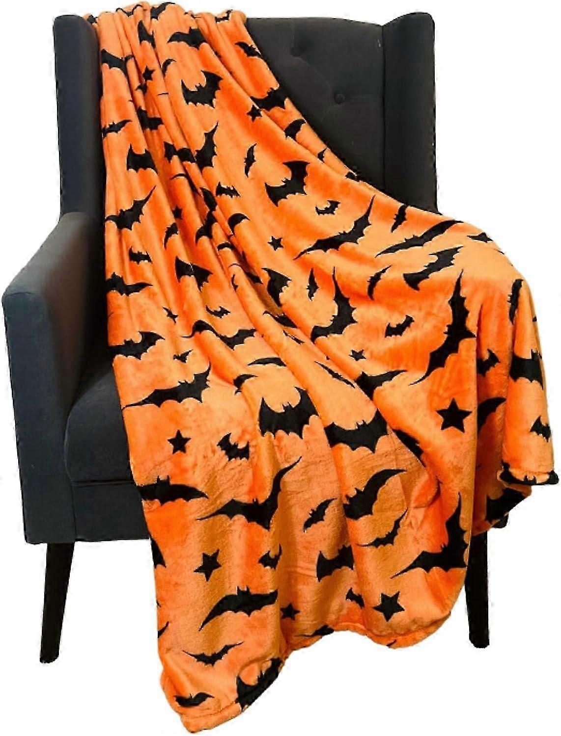 Halloween Throw Blanket: Fuzzy Black Cats and Jack O Lantern Pumpkin Print on Velvet Fleece for Sofa Bed Couch Chair Dorm