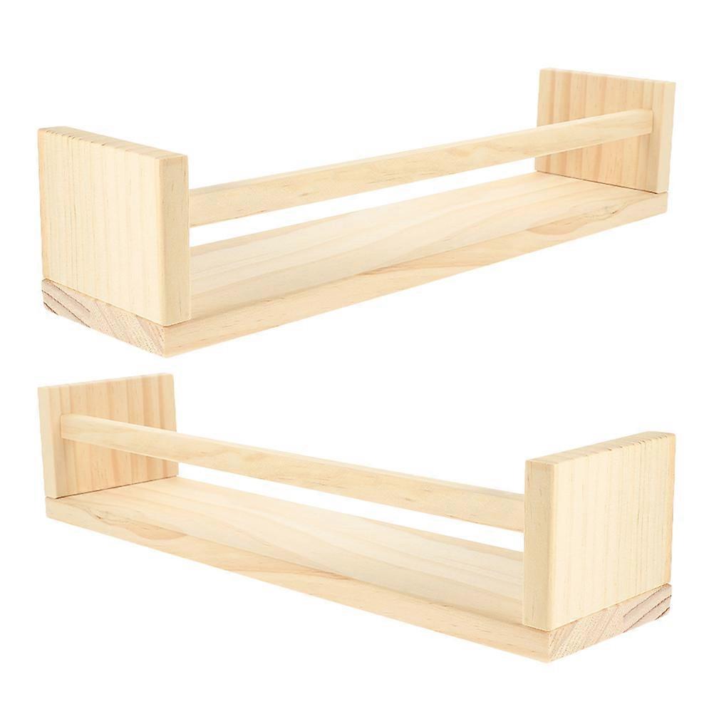2Pcs Floating Wall Shelves for Storage and Decoration Made of Wood Beige Color