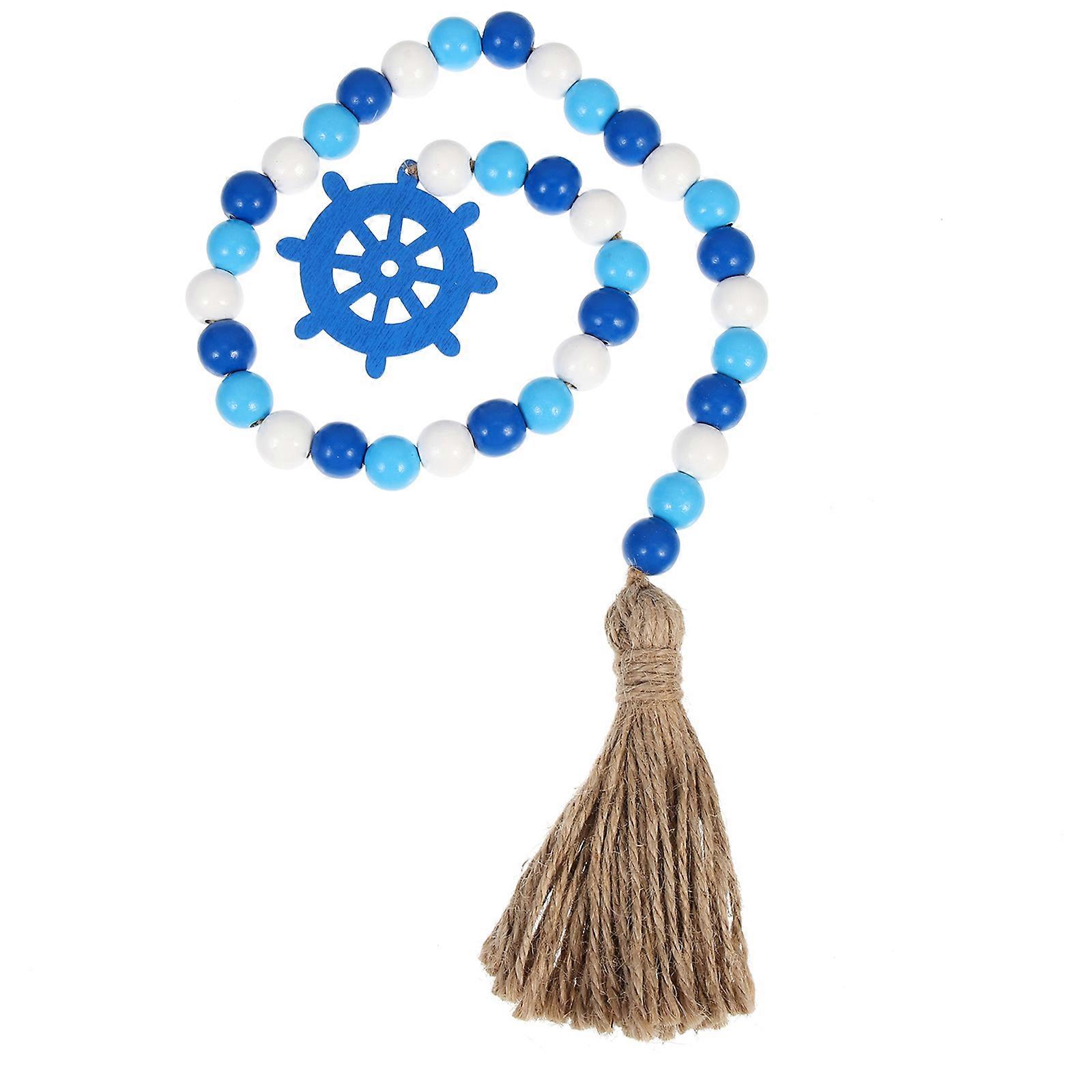 Wooden Bead Tassel Garland Decorative Wall Hanging Ornament with Unique Rudder Design – Versatile Beaded String for Doors, Windows, and Home Decor