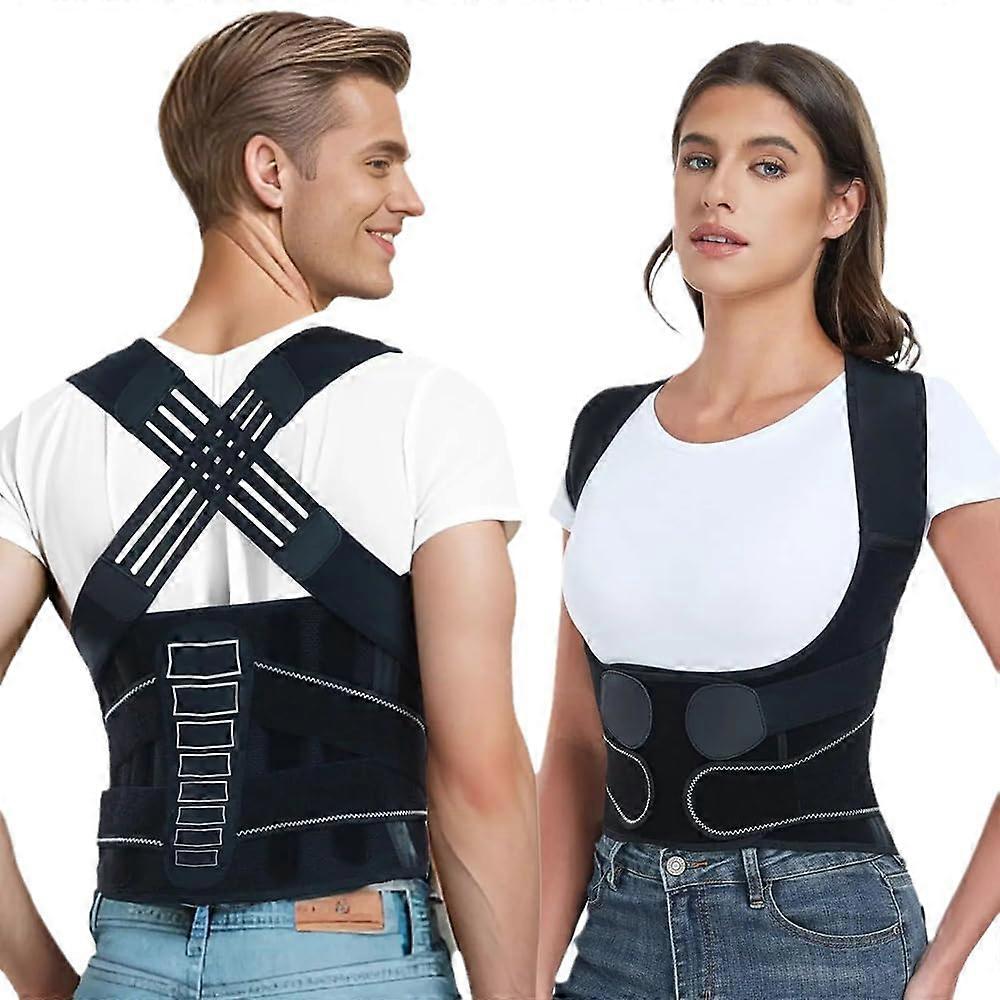 Back Posture Corrector for Men and Women - Adjustable Posture Support Belt with Open Shoulder Design - Size S - Black