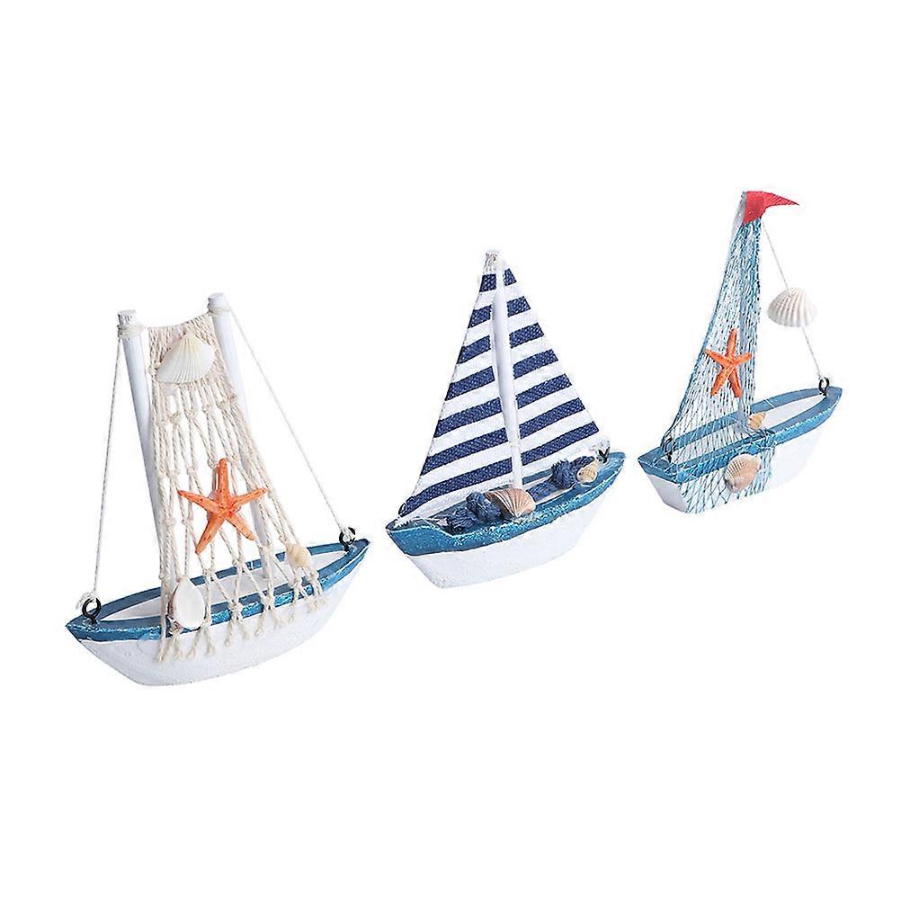 Wooden Sailboat Decor Set Elegant Nautical Model Ships for Home & Desk Decoration Unique Stylish Theme Enhancer for Indoor Spaces 3pcs Set