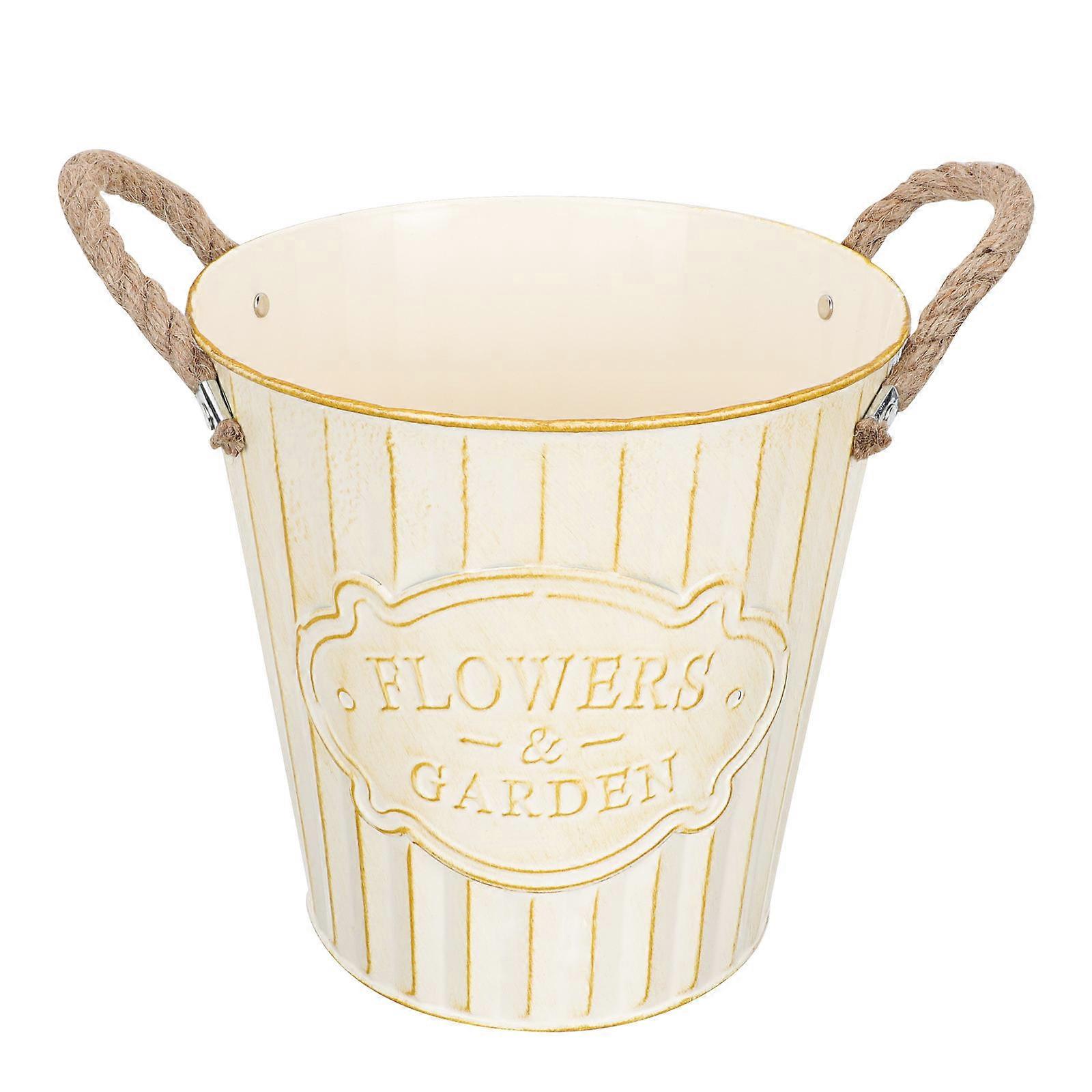 Metal Planter Vase Planting Container Outdoor Garden Beige Rounded Vintage 1Set