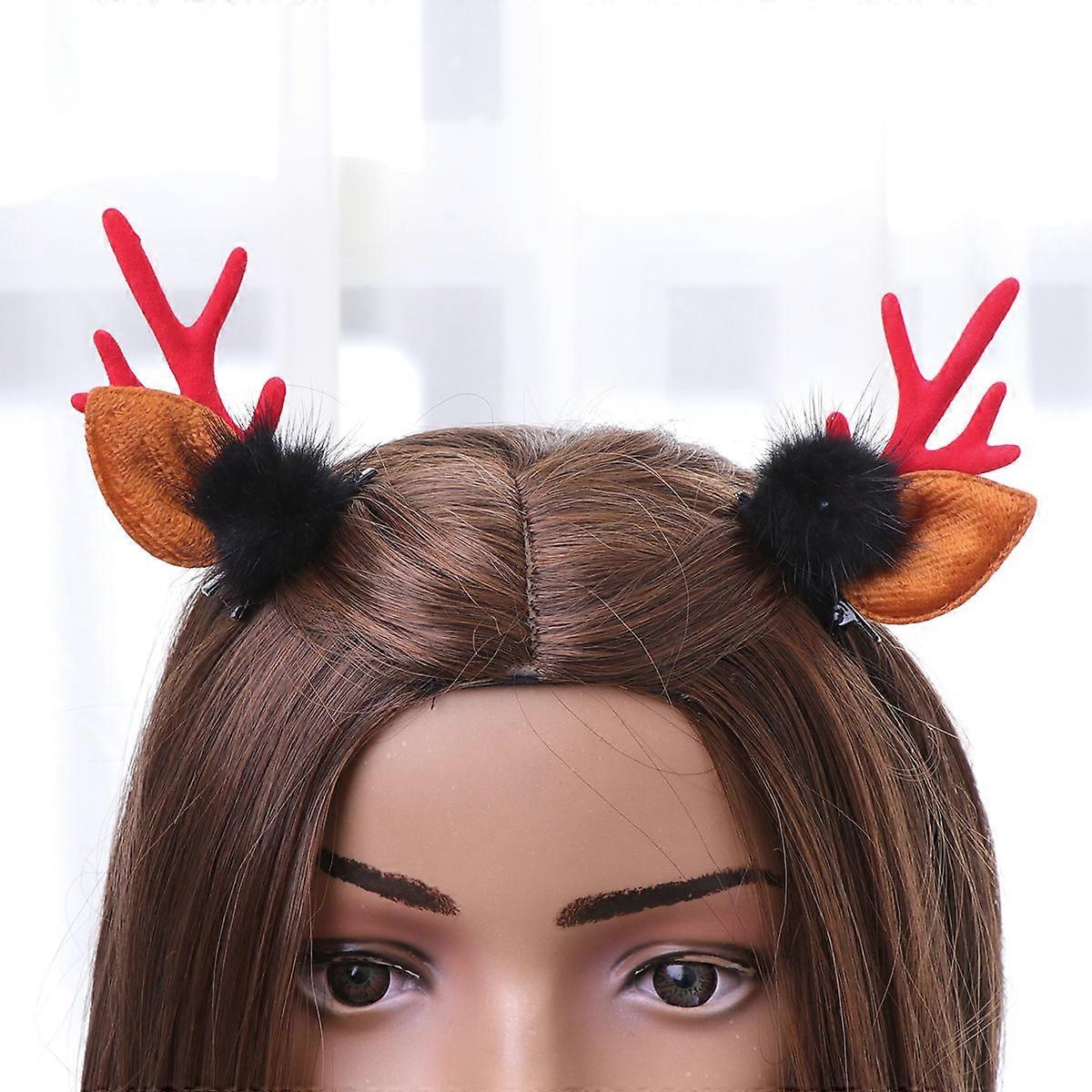 Reindeer Ear Hair Clips 2Set Fluffy Antler Barrettes Suitable For Kids Games Birthdays With Adorable Multi Color Design