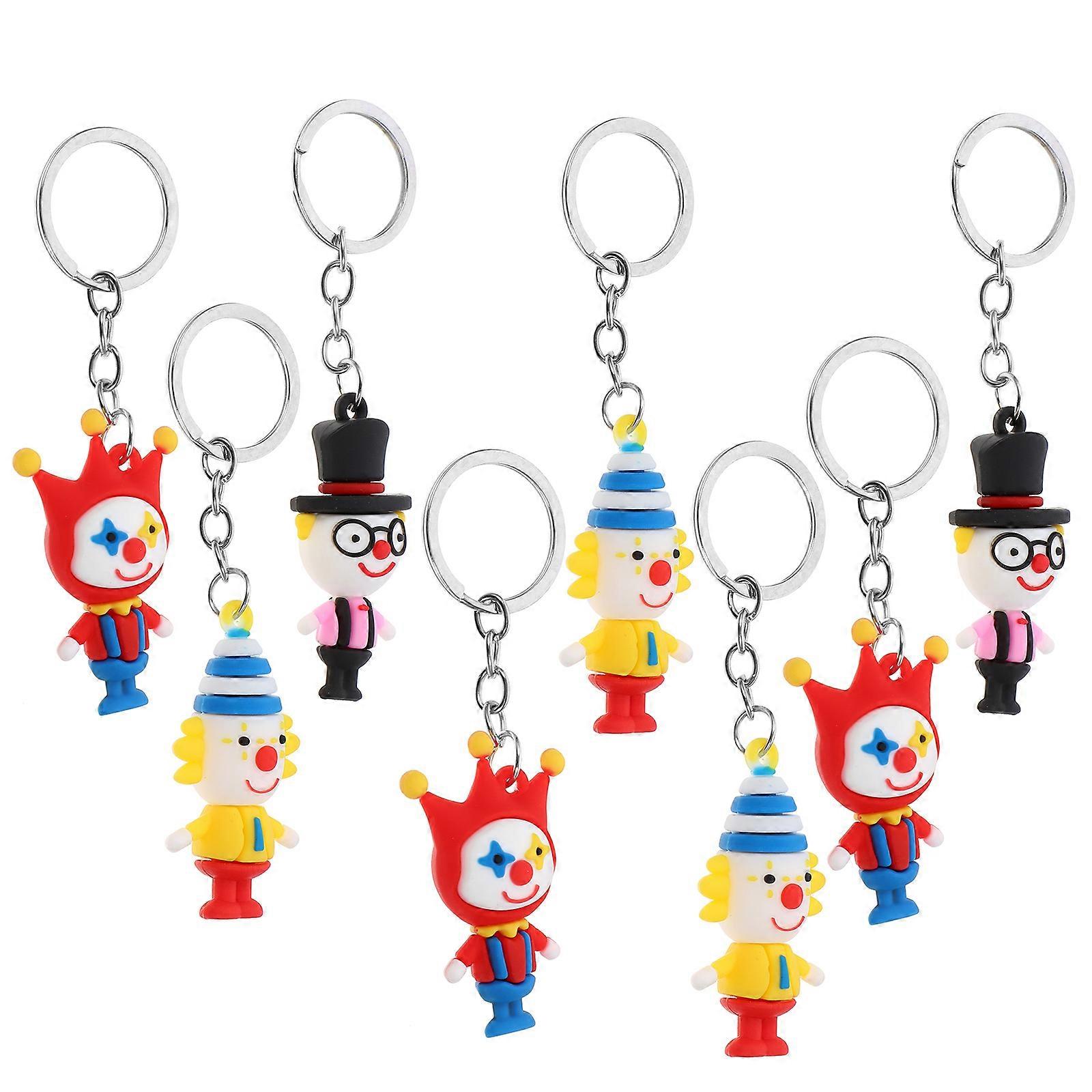 Creative Cartoon Character Keychains Clown Shape Bag Pendant Assorted Color Durable 8 Pcs