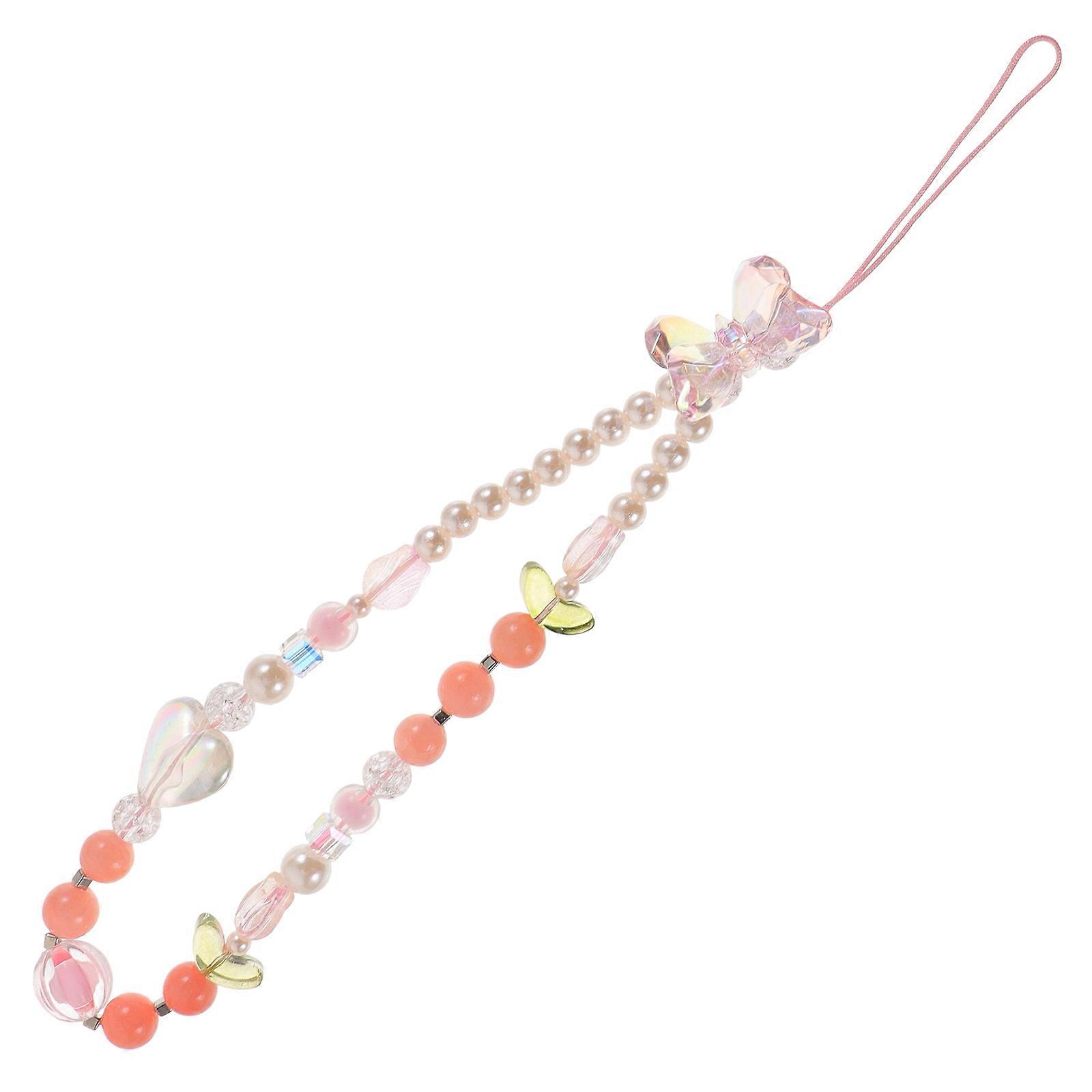 Handmade Phone Lanyard With Pink Acrylic Beads For Girls Everyday Use 20x0.5x0.5cm Prevent Dropping 1Pack