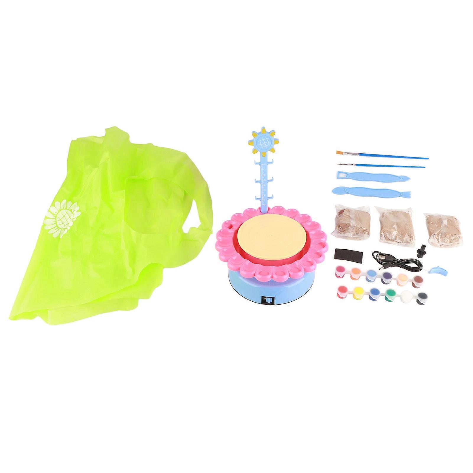 Kids Pottery Wheel Kit DIY Rich Color Educational Craft Activity Clay Modelling Air Dry Pottery Machine Pink Blue