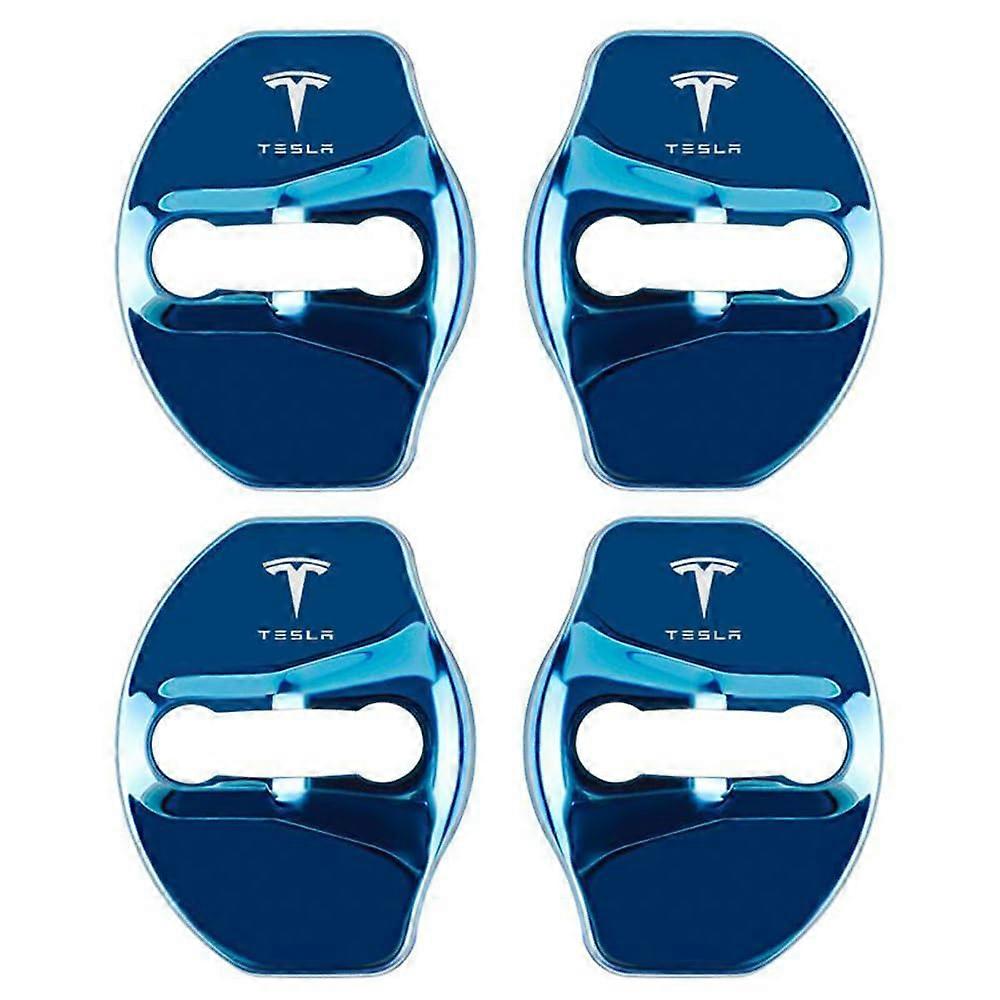 4PCS Auto Door Lock Cover Protective Latch Cover For Tesla Model 3, Blue
