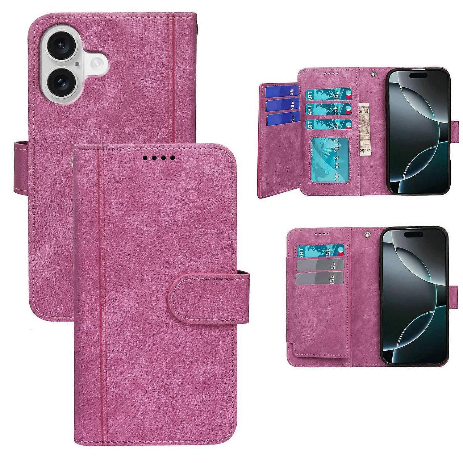 For iPhone 17 Leather Case Line Pattern Wallet Phone Cover with 9 Card Slots