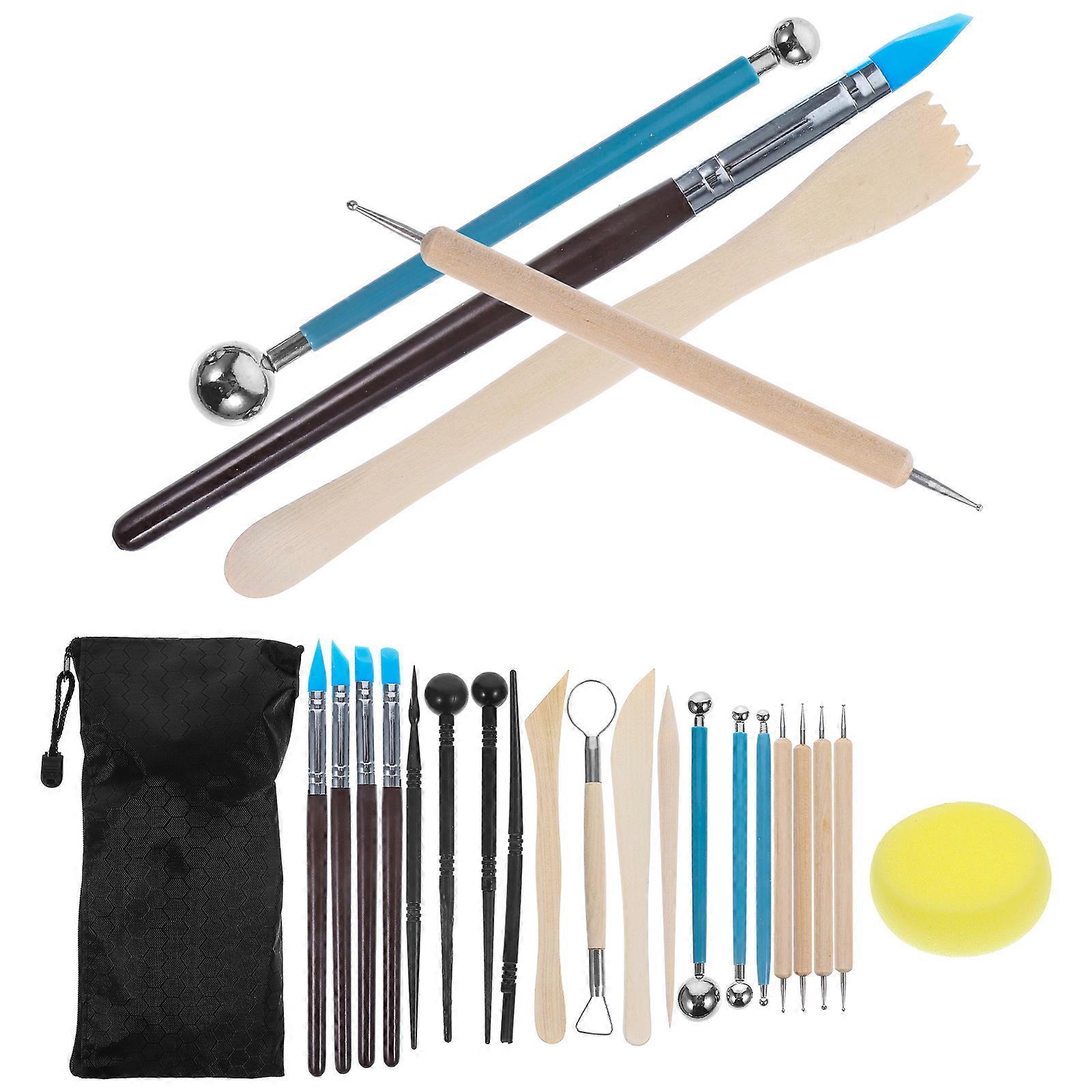 Wood and Stainless Steel Clay Tools for Pottery Lightweight Durable Multi Color 1 Set