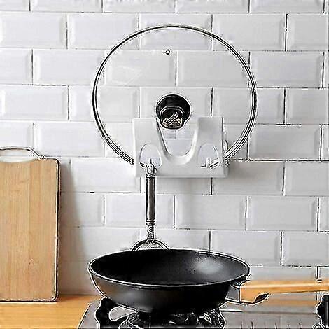 2 Pieces Pot Lid Rack, Wall-Mounted Lid Rack, Multi-Function Lid Holder, Plastic Household Shelf(White)