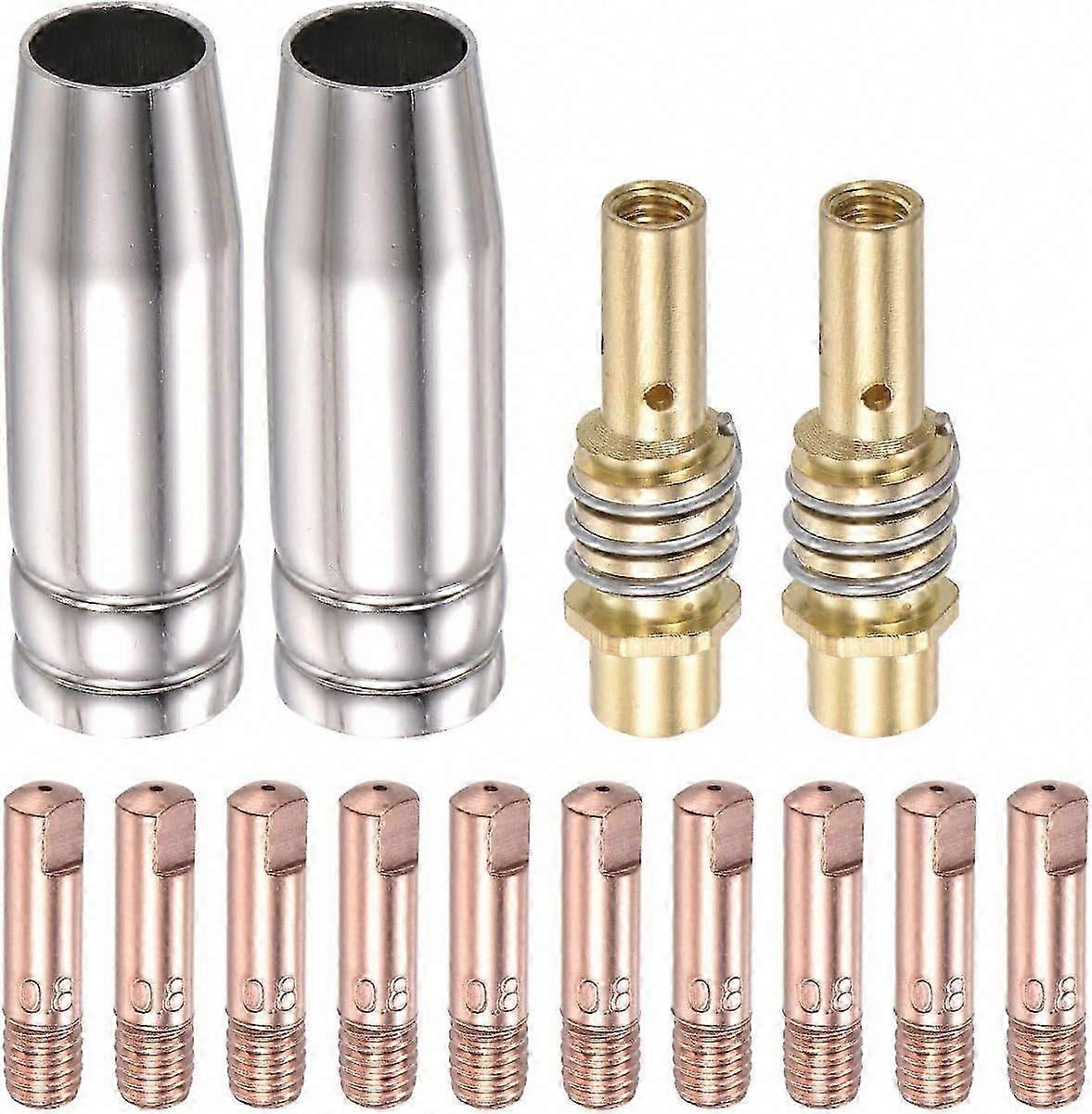 Melt Inert-Gas (MIG) Torch Welding Accessory Kit 0.8mm Conductive Contact Tip Nozzle Connection Bar 15AK Consumables, 14-Piece