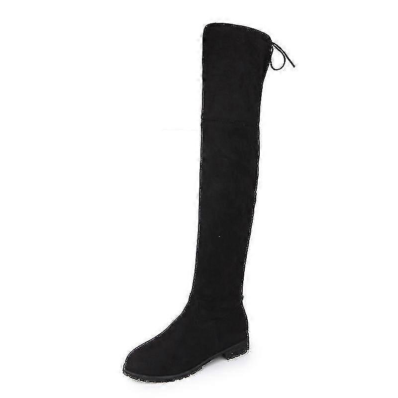 Suede pointed-toe over-the-knee boots, Women's low-heel square-heel, Three colors: red, black, and gray, Sizes 34 - 43