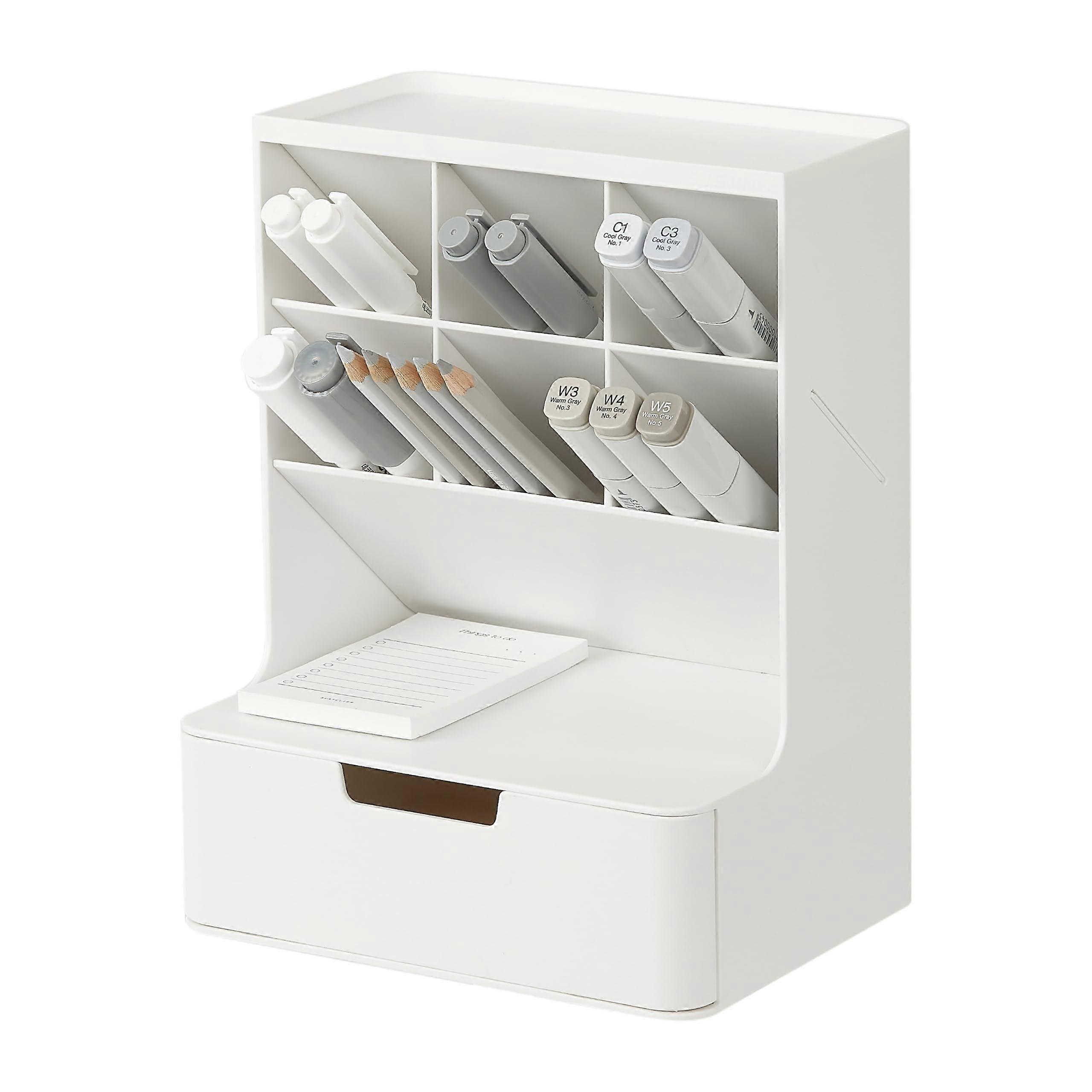 Hive Desk Organizer  Vertical 6 Compartments Full Drawer Storage  White Hive