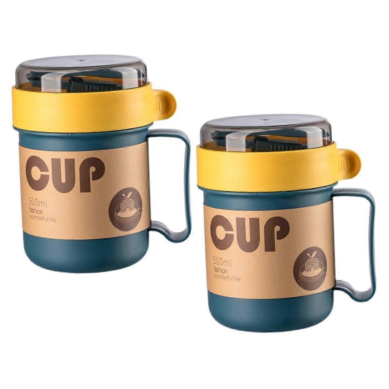 Set of 2 Microwave-Safe Milk Cups with Lid, Reusable Portable Breakfast and Soup Cups for Household Use